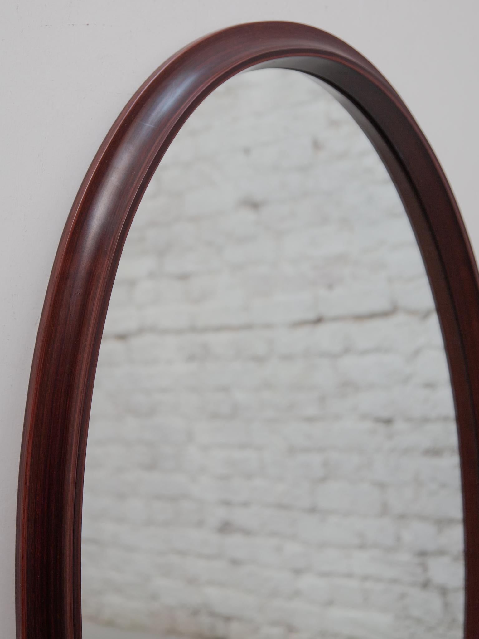 Mid-20th Century Vintage Oval Wall Mirror with Wooden Frame, 1960s For Sale