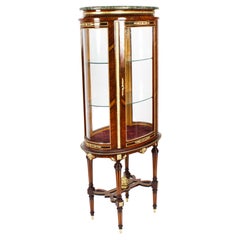 Vintage Oval Walnut & Ormolu Mounted Marble Topped Display Cabinet, 20th C