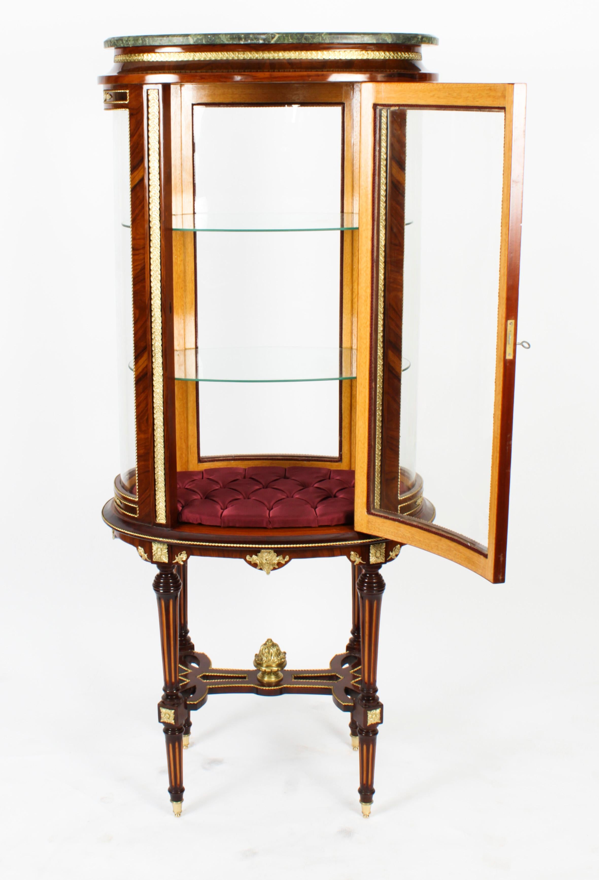 Vintage Oval Walnut & Ormolu Mounted Marble Topped Display Cabinet 20th Century For Sale 4