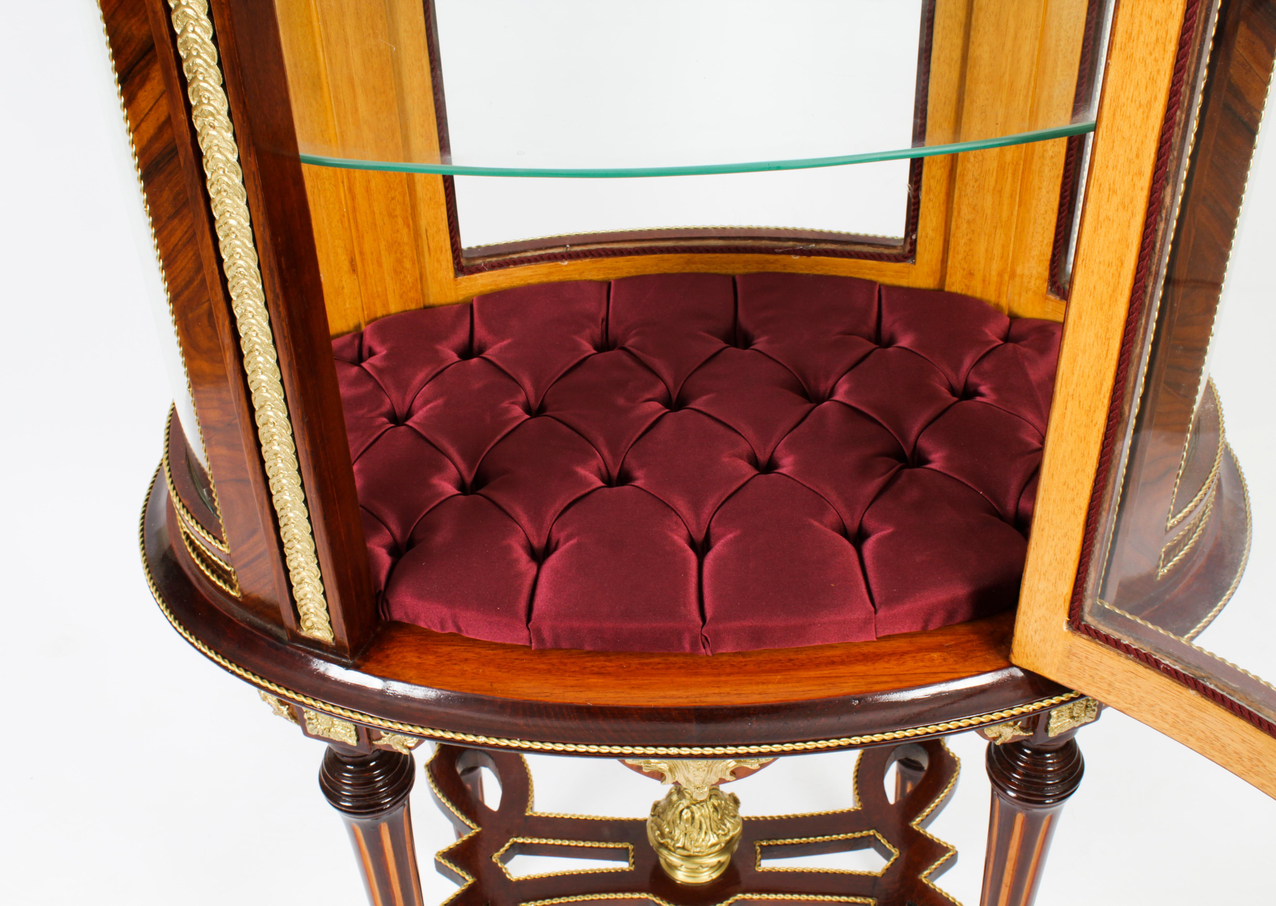 Vintage Oval Walnut & Ormolu Mounted Marble Topped Display Cabinet 20th Century For Sale 5