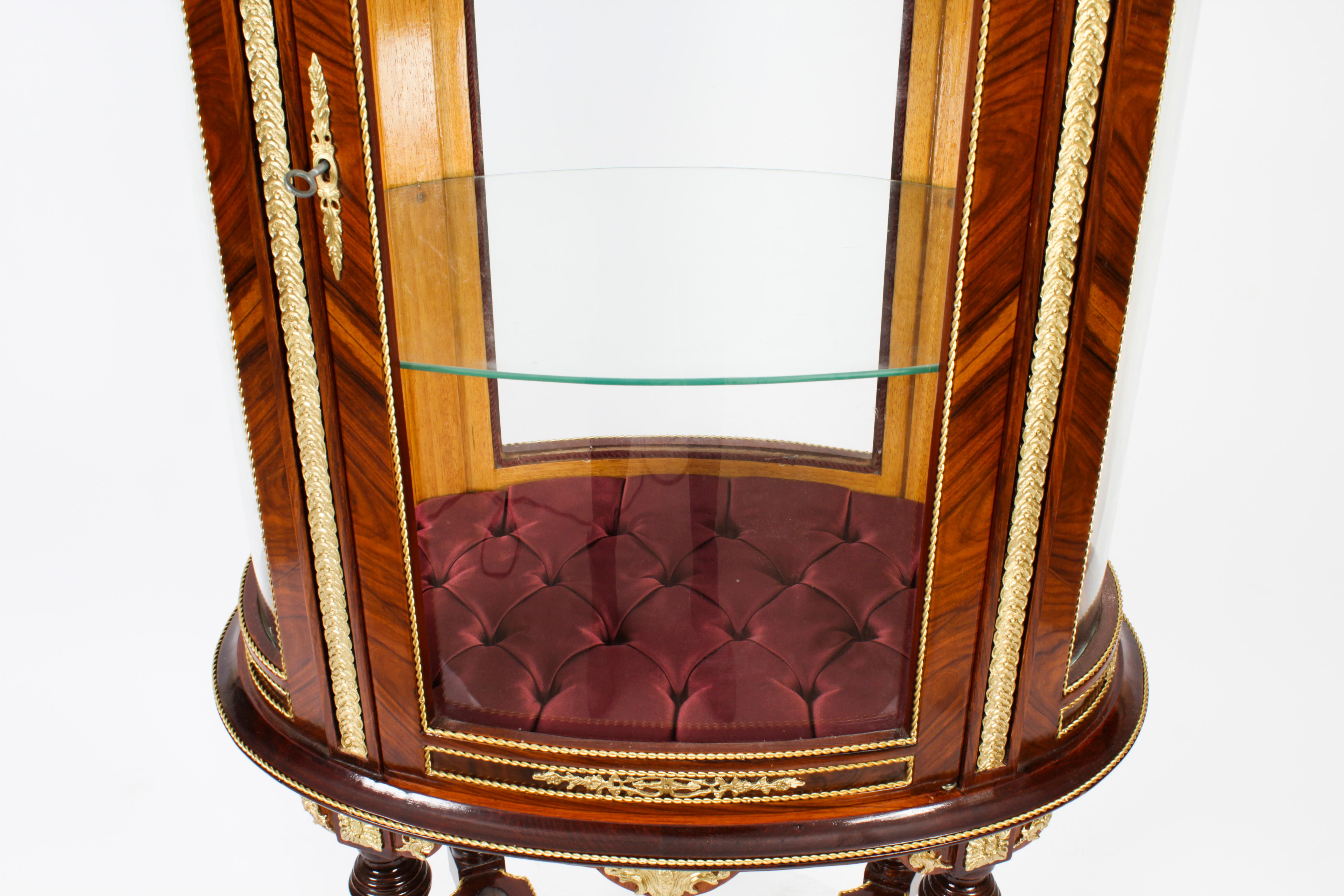 Vintage Oval Walnut & Ormolu Mounted Marble Topped Display Cabinet 20th Century For Sale 7