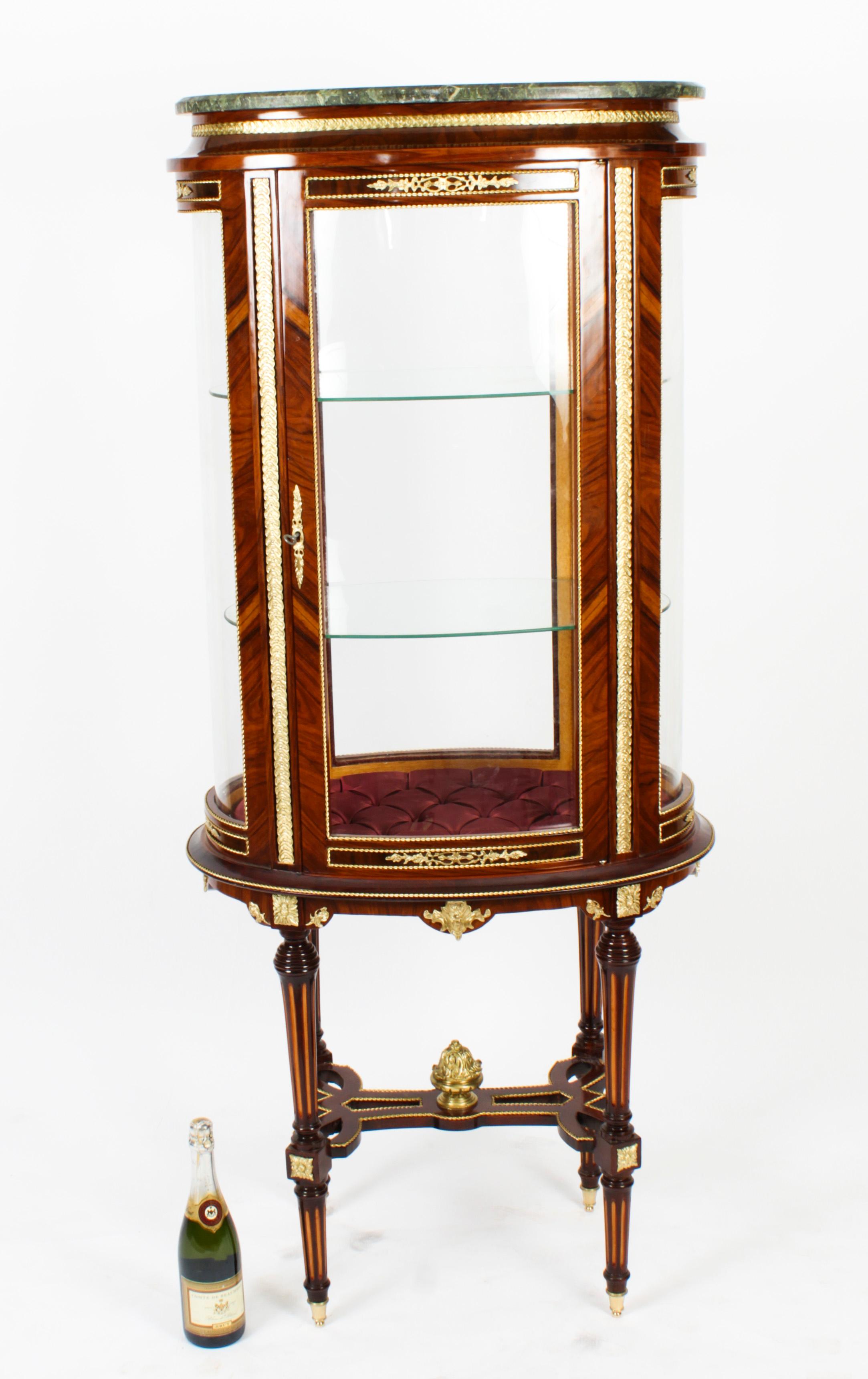 Vintage Oval Walnut & Ormolu Mounted Marble Topped Display Cabinet 20th Century For Sale 14