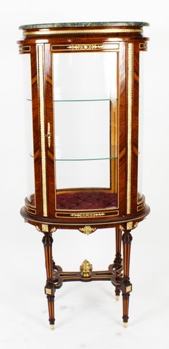 Vintage Oval Walnut & Ormolu Mounted Marble Topped Display Cabinet 20th Century