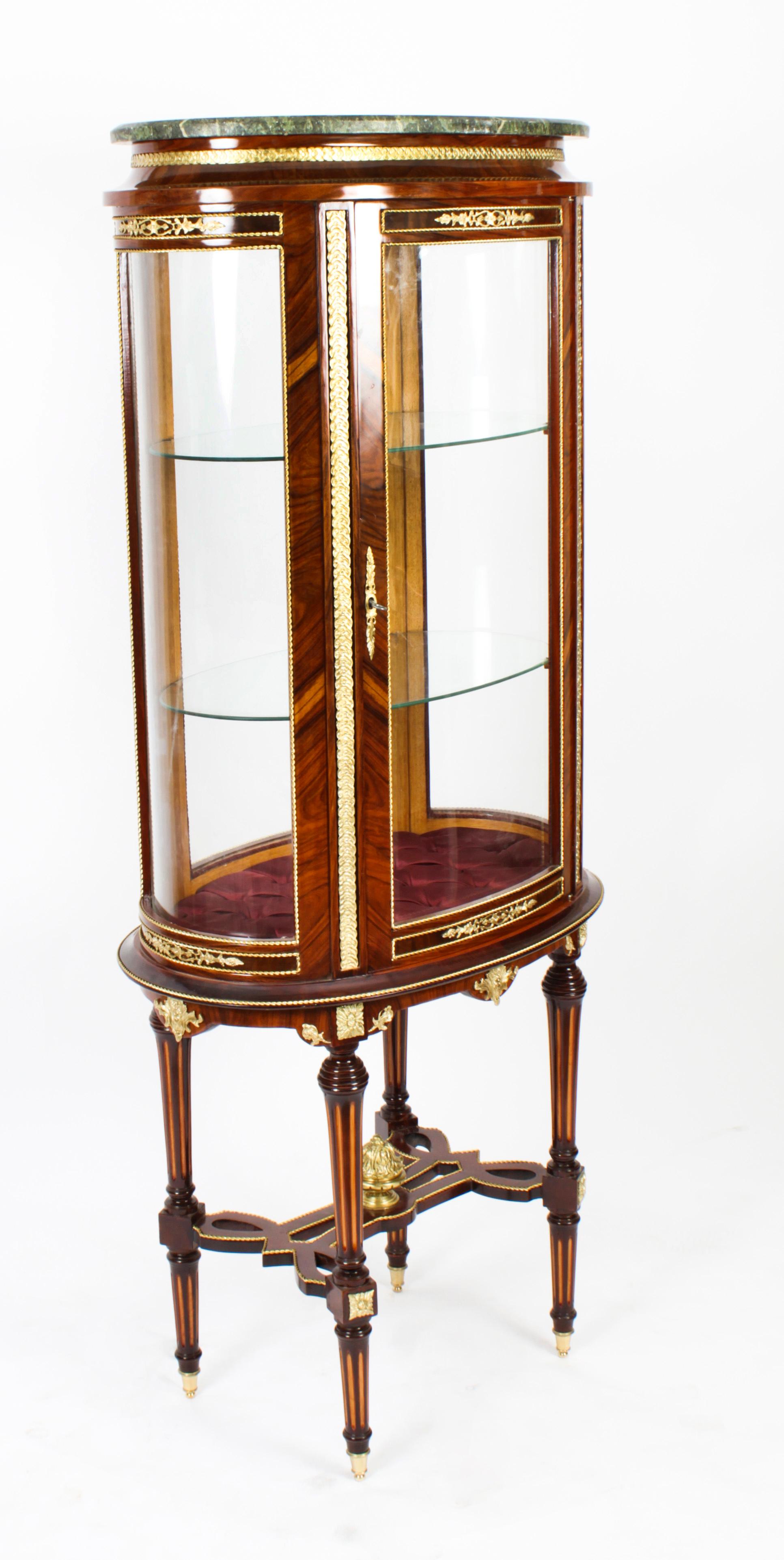 Vintage Oval Walnut & Ormolu Mounted Marble Topped Display Cabinet 20th Century For Sale 14