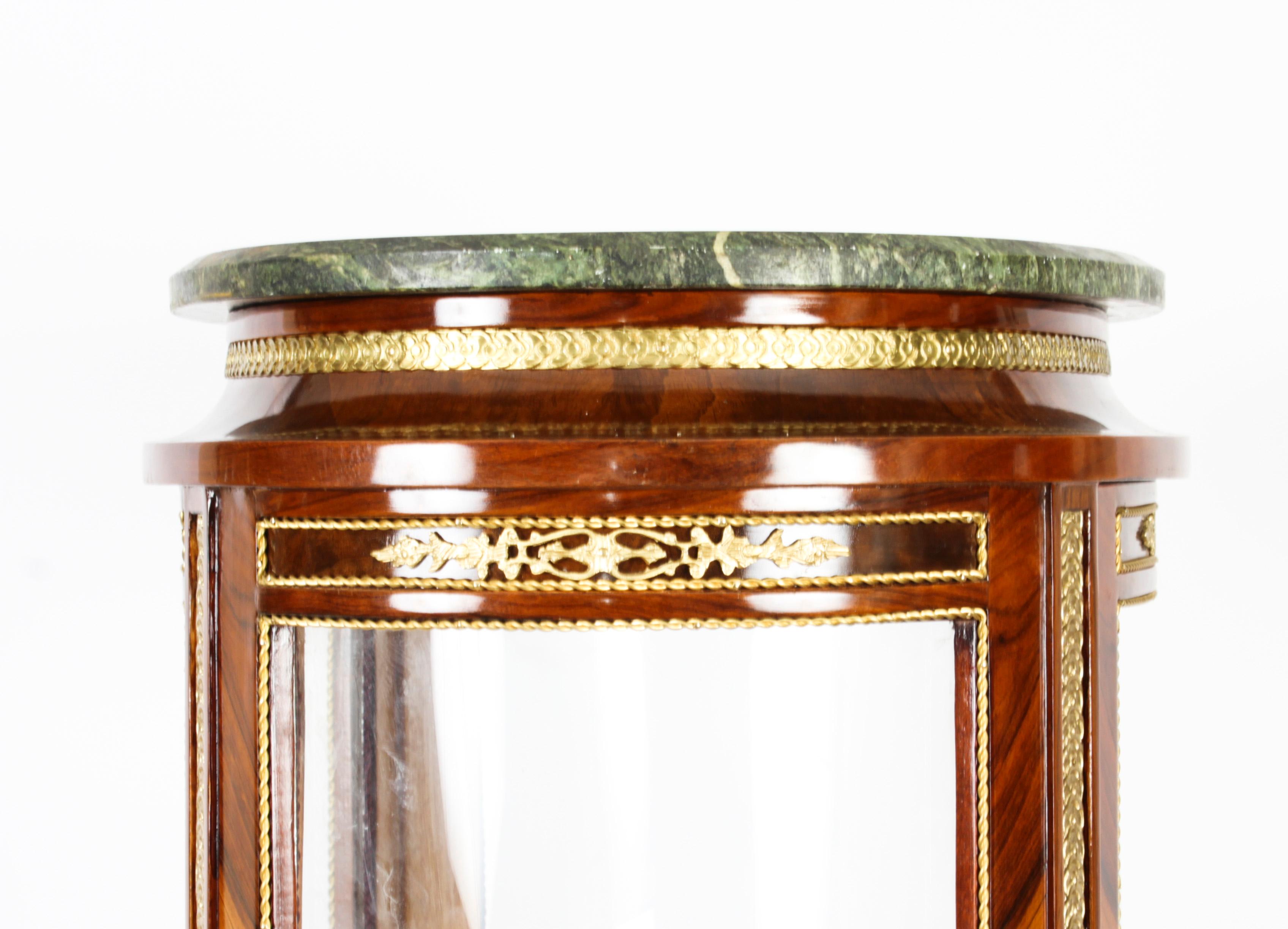 English Vintage Oval Walnut & Ormolu Mounted Marble Topped Display Cabinet 20th Century For Sale