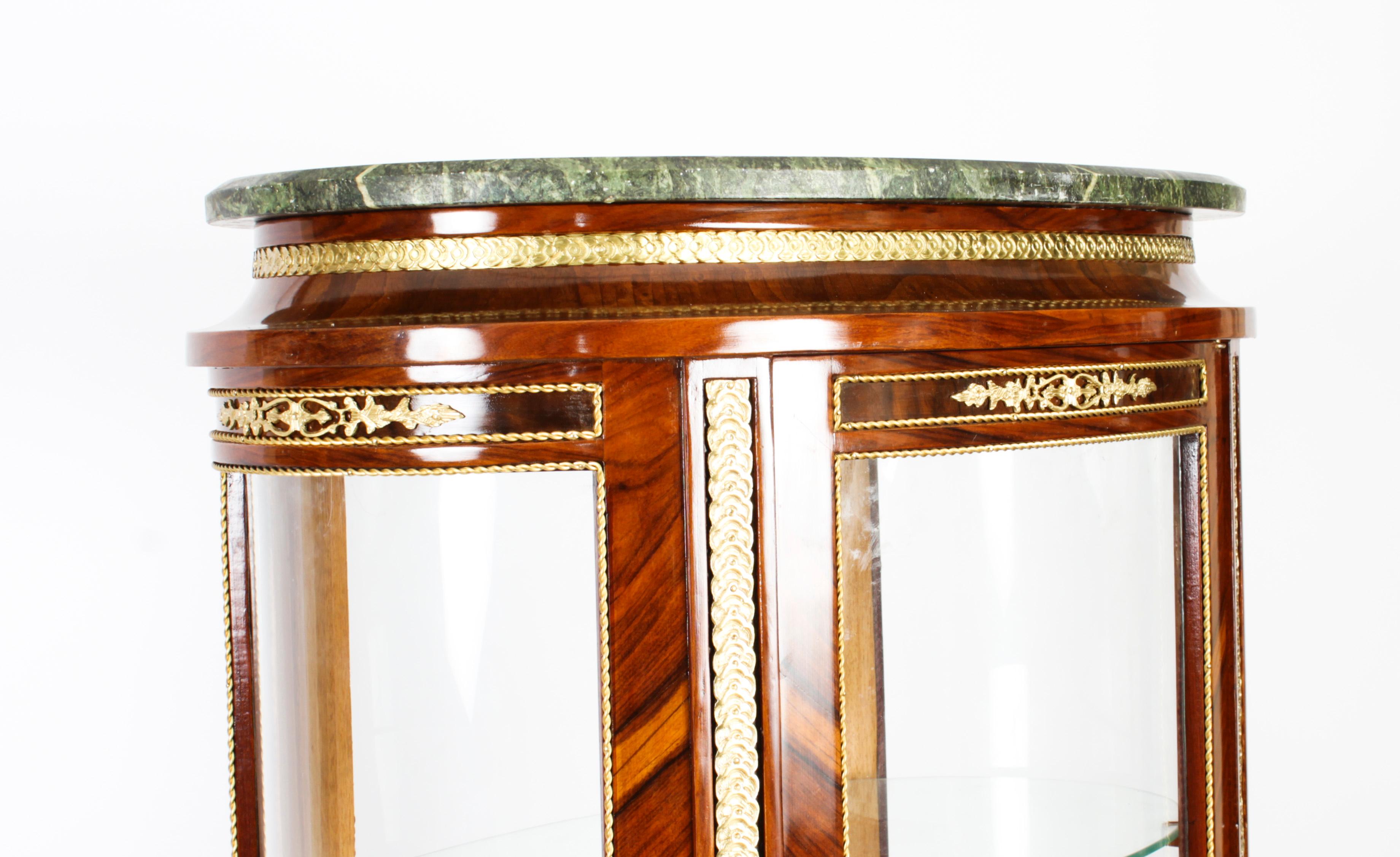 Mid-20th Century Vintage Oval Walnut & Ormolu Mounted Marble Topped Display Cabinet 20th Century For Sale