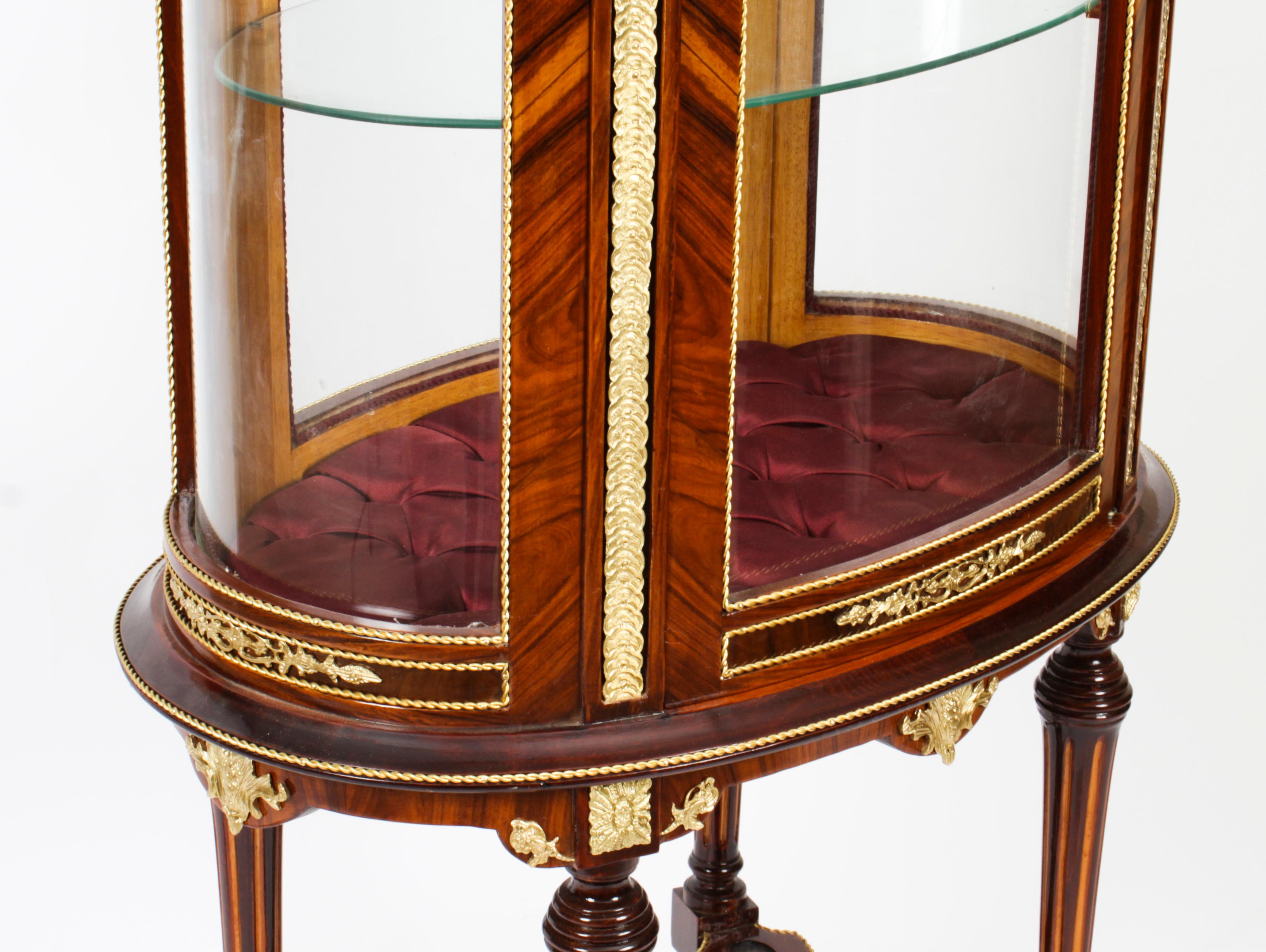 Vintage Oval Walnut & Ormolu Mounted Marble Topped Display Cabinet 20th Century For Sale 3