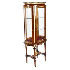 Vintage Oval Walnut & Ormolu Mounted Marble Topped Display Cabinet 20th Century