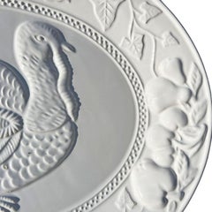 Vintage Oval White Ceramic Thanksgiving Turkey Serving Platter Made in Portugal