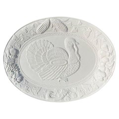 Plato ovalado vintage de cerámica blanca para servir el pavo de Acción de Gracias Hecho en Portugal