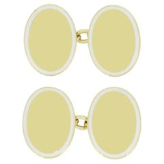 Vintage Oval White Enamel Cufflinks