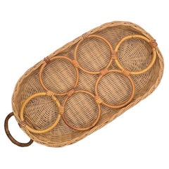 Vintage Oval Wicker and Rattan Cup Holder Tray