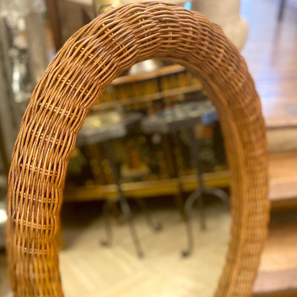 English Vintage Oval Wicker Mirror For Sale