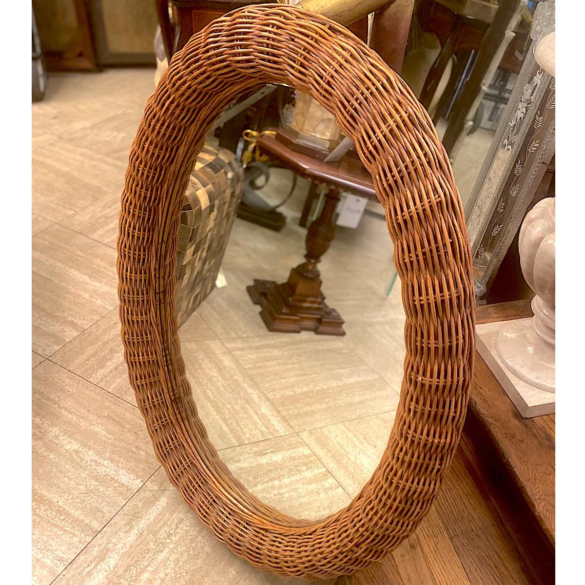 Late 20th Century Vintage Oval Wicker Mirror For Sale