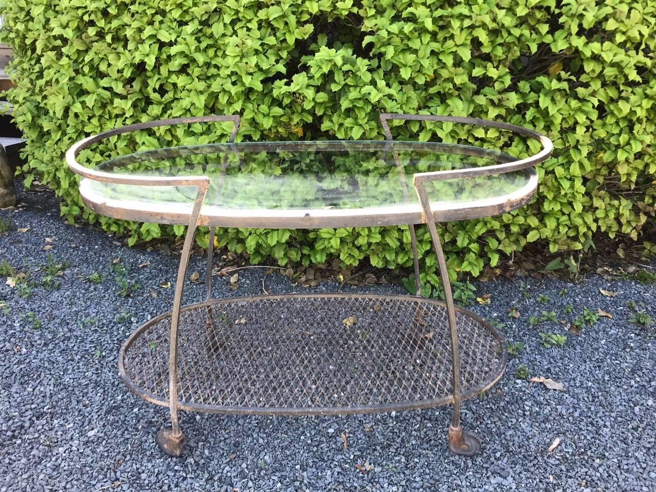 Vintage Oval Woodard Mid-Century Modern Bar Cart 6