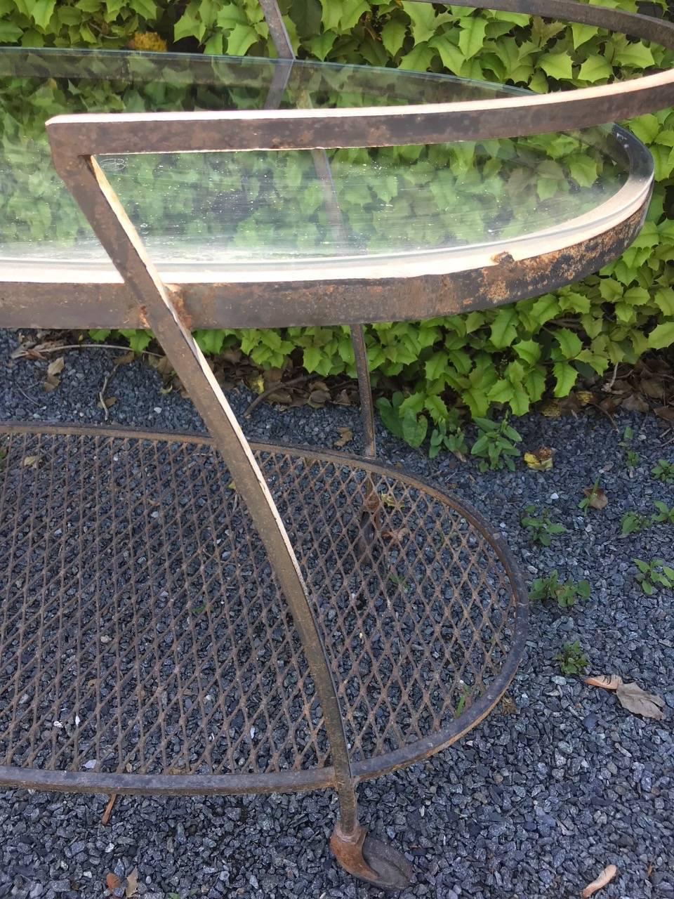 Wrought Iron Vintage Oval Woodard Mid-Century Modern Bar Cart