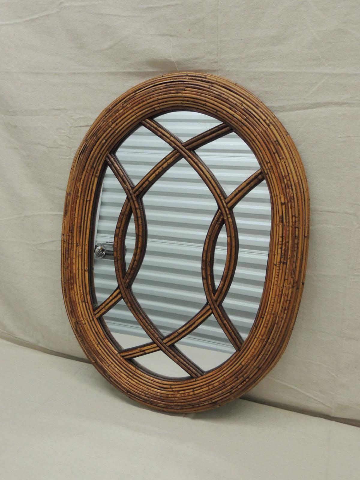 Balinese Vintage Oval Woven Bamboo and Rattan Decorative Wall Mirror