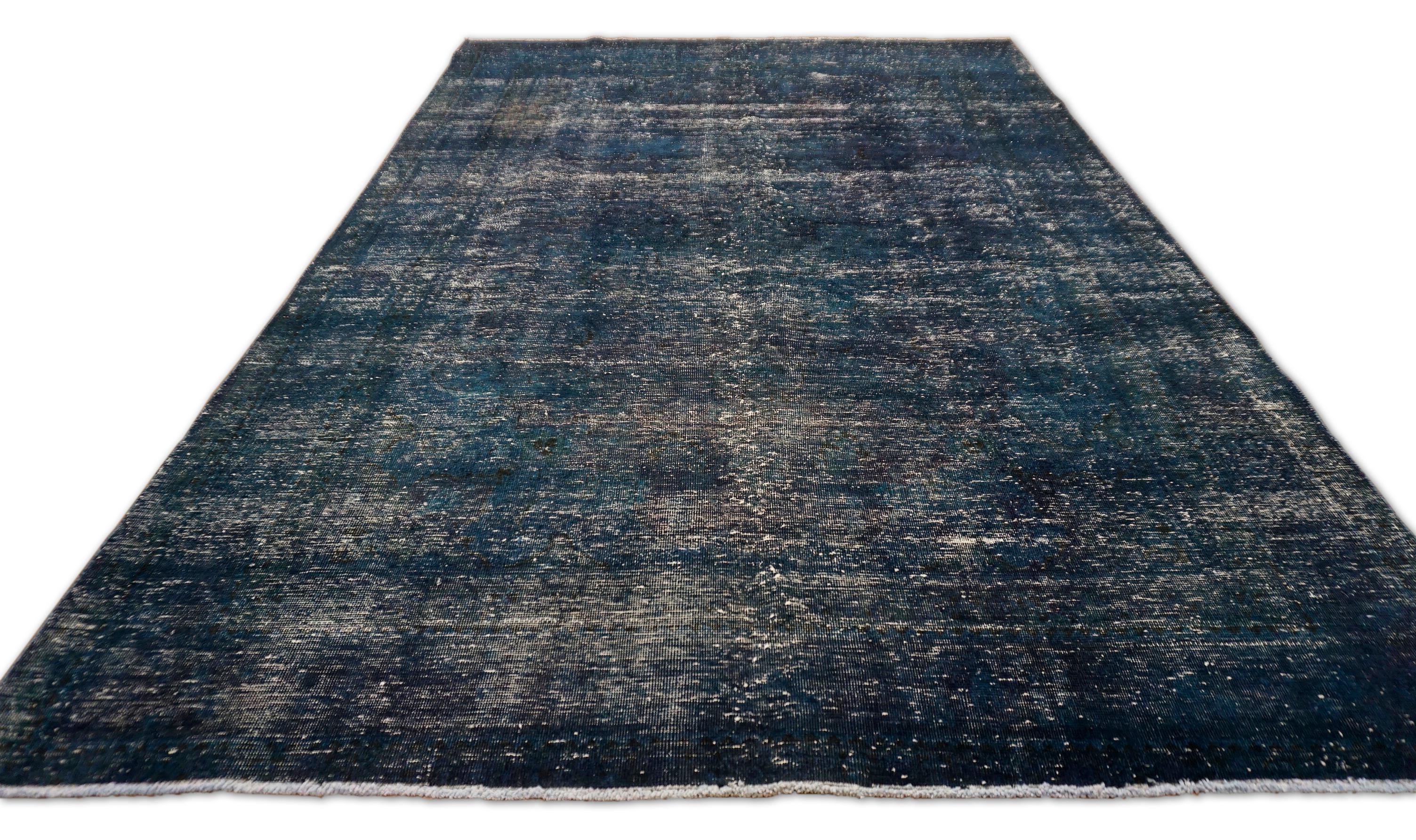 Moderno Tappeto vintage in lana Tabriz tinto in massa blu 6'2''x9'3'' in vendita