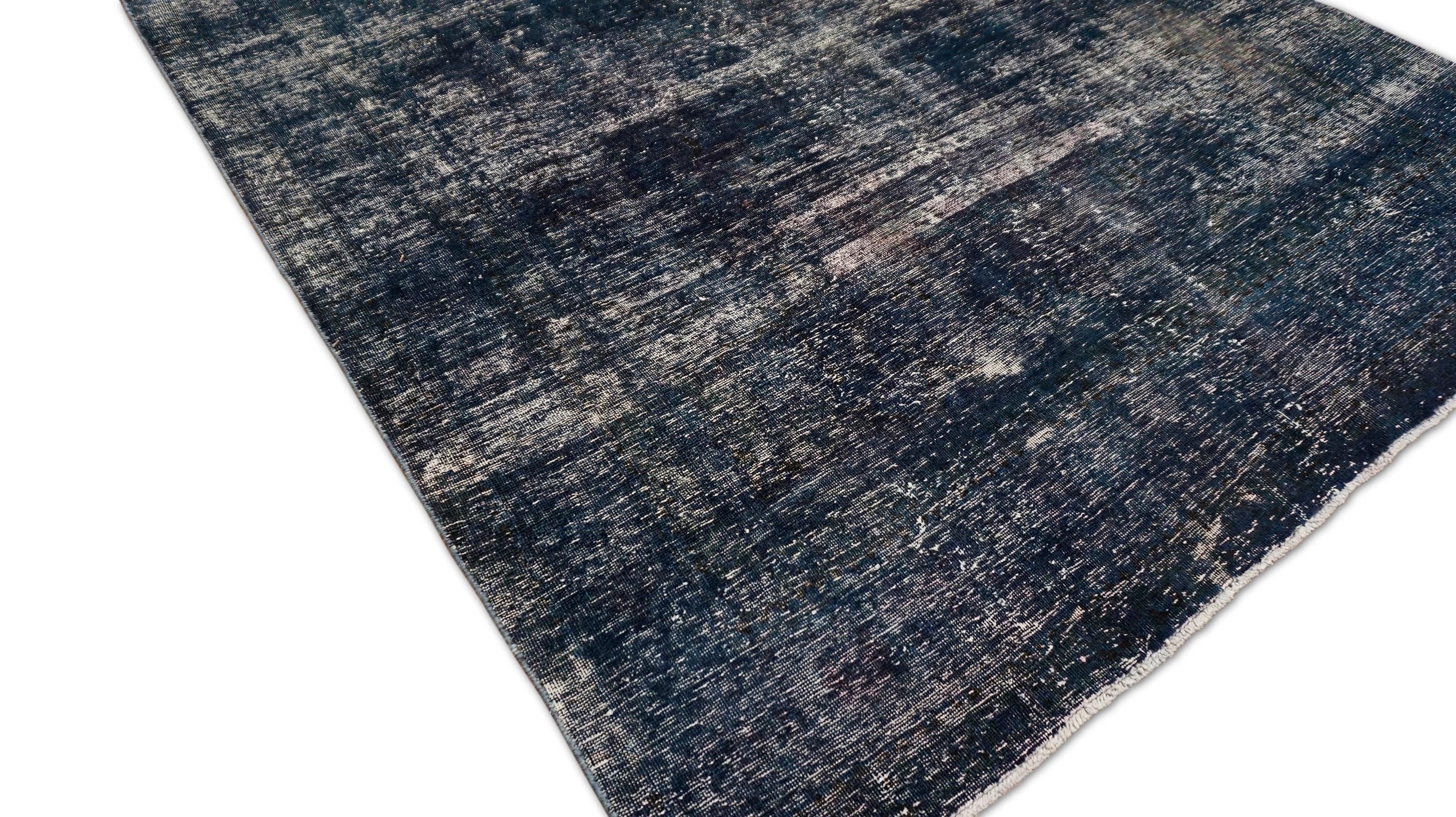 Annodato a mano Tappeto vintage in lana Tabriz tinto in massa blu 6'2''x9'3'' in vendita