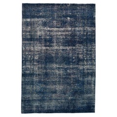 Vintage Over Dyed Blue Tabriz Wool Rug 6'2''x9'3''
