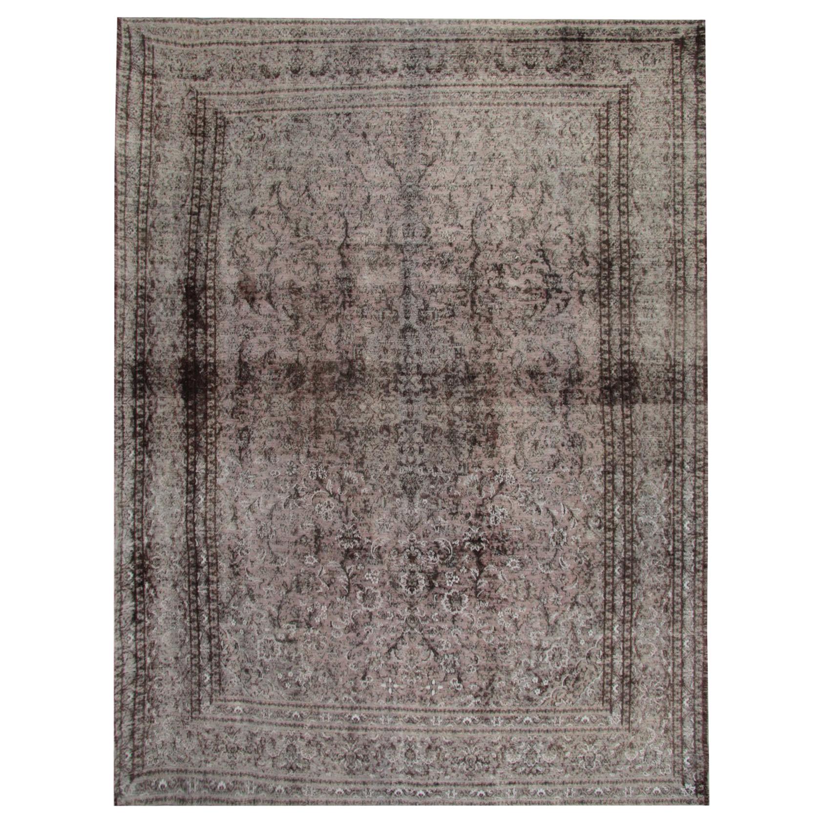Vintage Over-Dyed Grey Rug Carpet Oriental Wool Area Rug