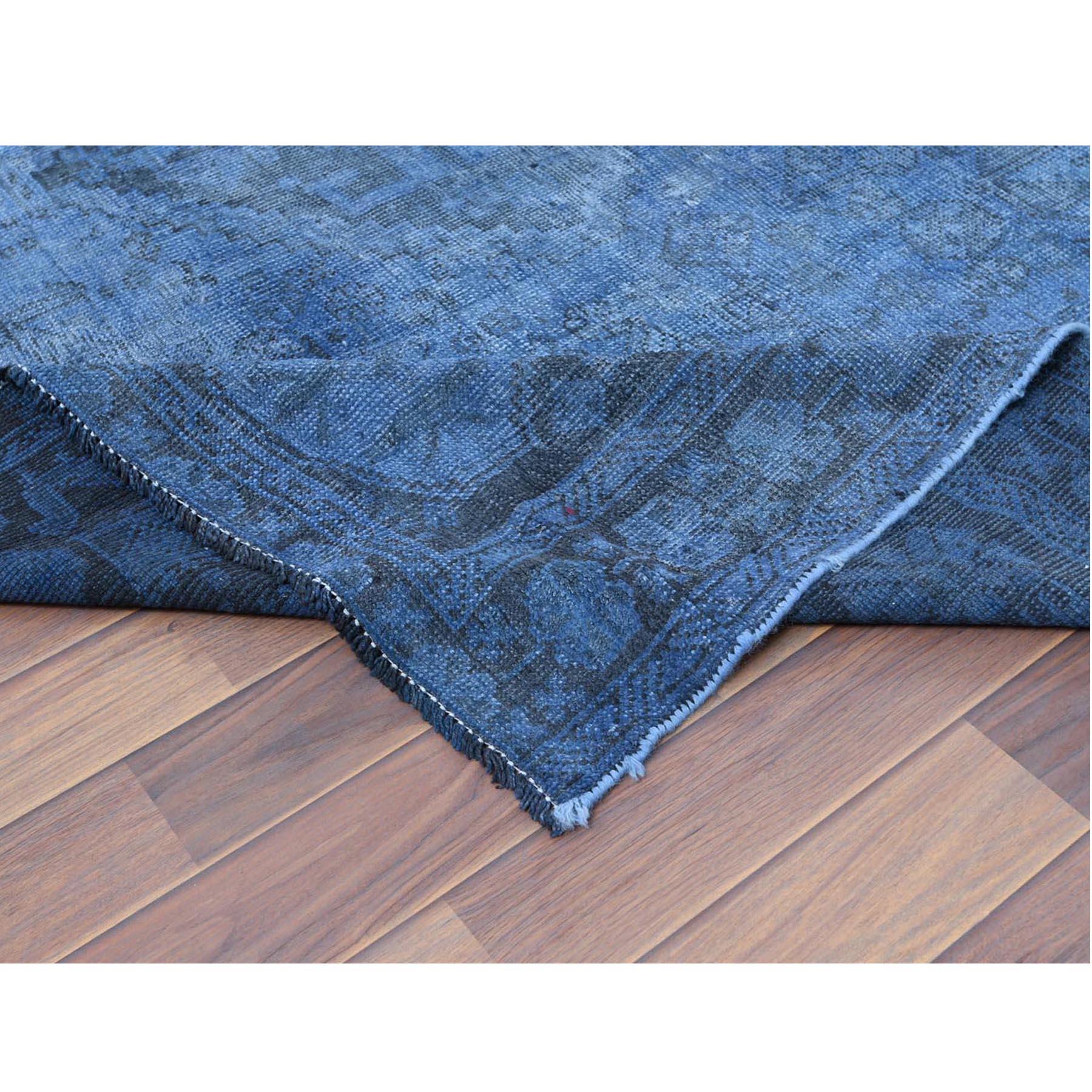 Vintage Overdyed Blue Cast Persian Qashqai with Serrated Medallion Worn Wool Rug In Good Condition In Carlstadt, NJ