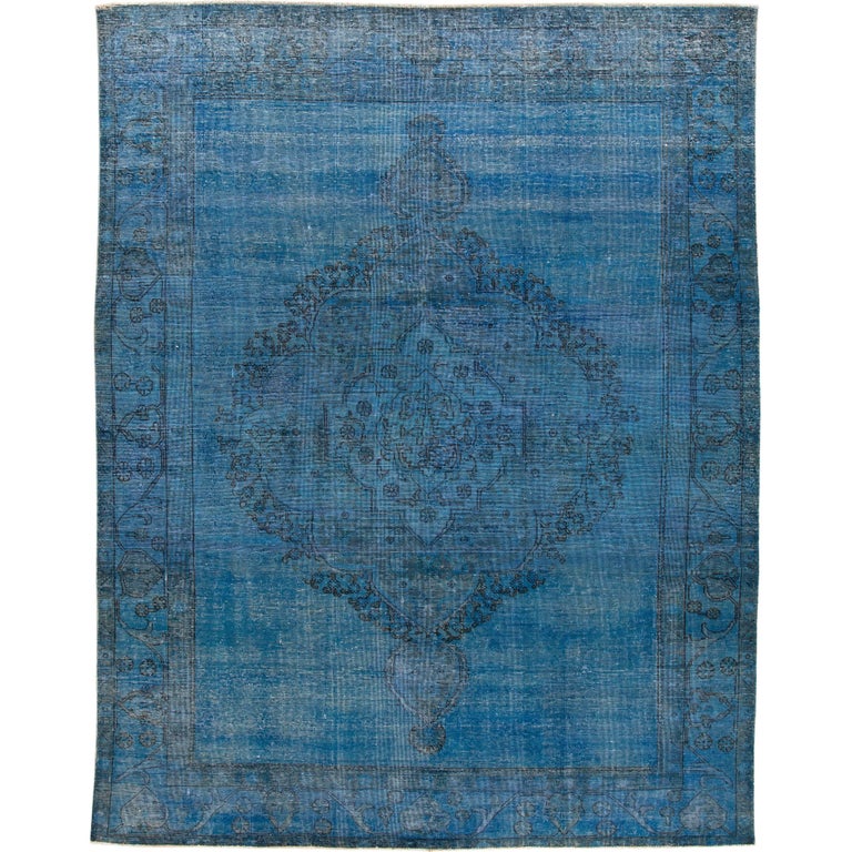 Vintage Overdyed Blue Persian Carpet For Sale at 1stdibs
