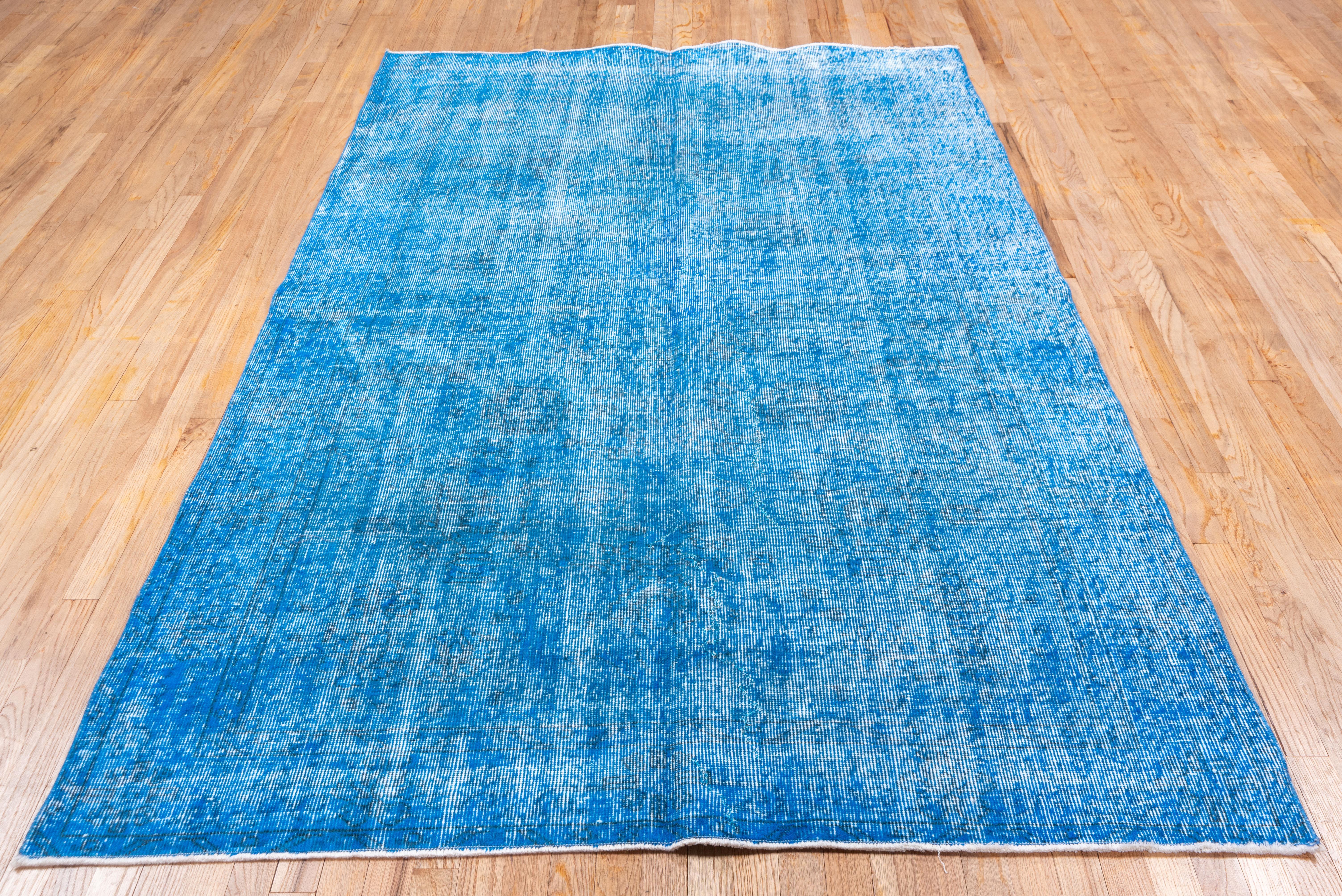 Mid-Century Modern Vintage Overdyed Blue Rug, Shabby Chic, Bright Colored For Sale