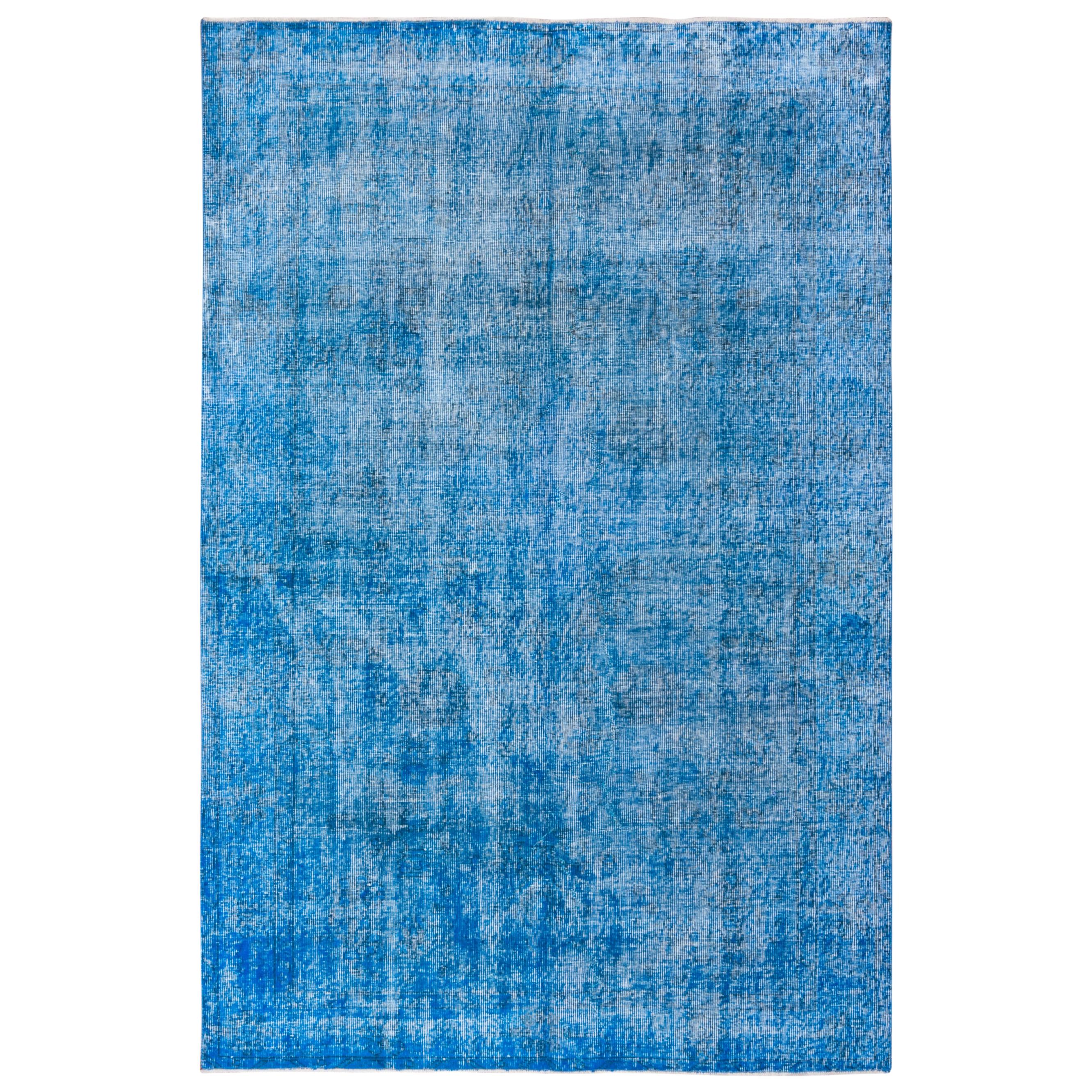 Vintage Bright Blue Overdyed Wool Rug For Sale at 1stDibs