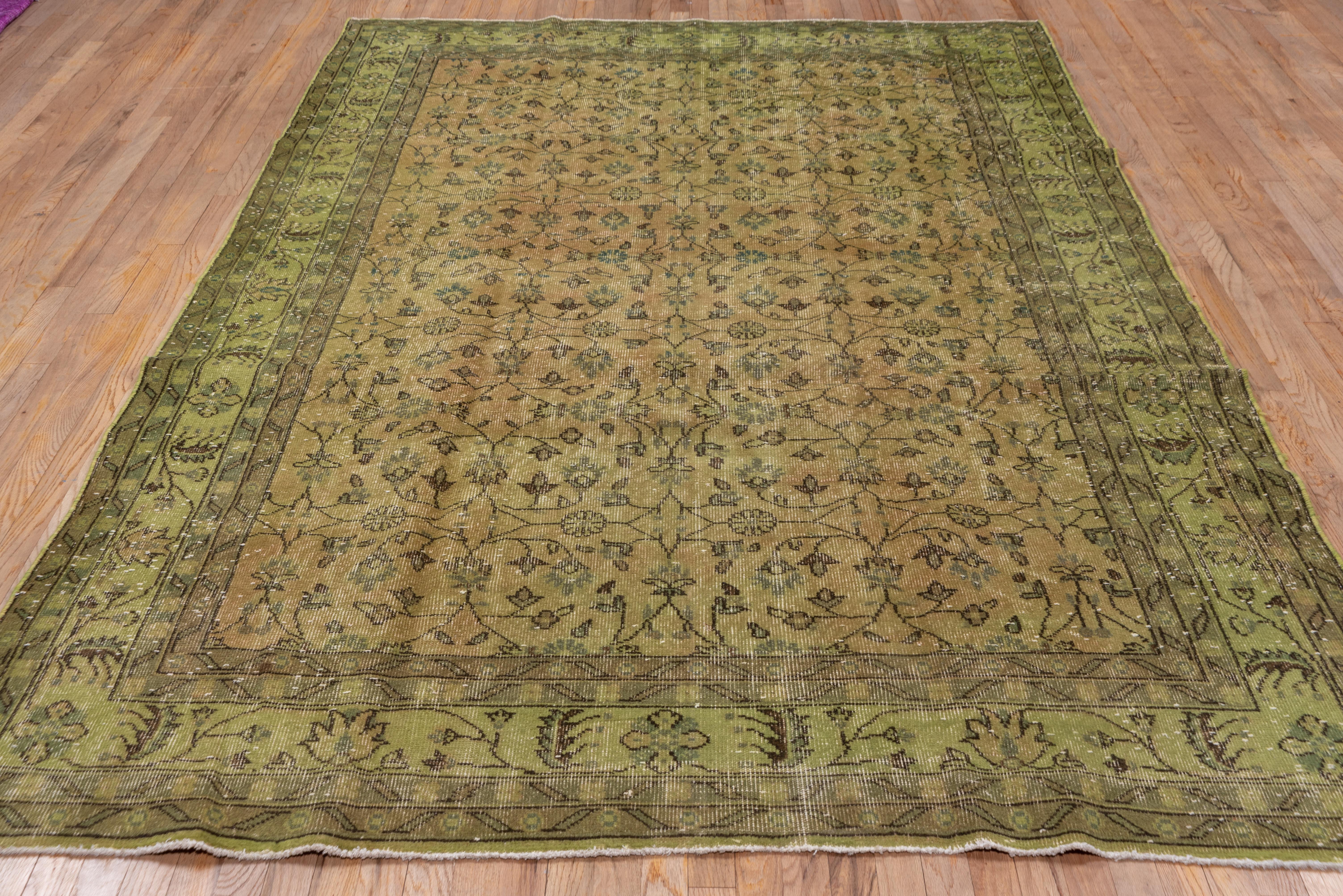 Turkish Vintage Overdyed Carpet, Green Tones For Sale