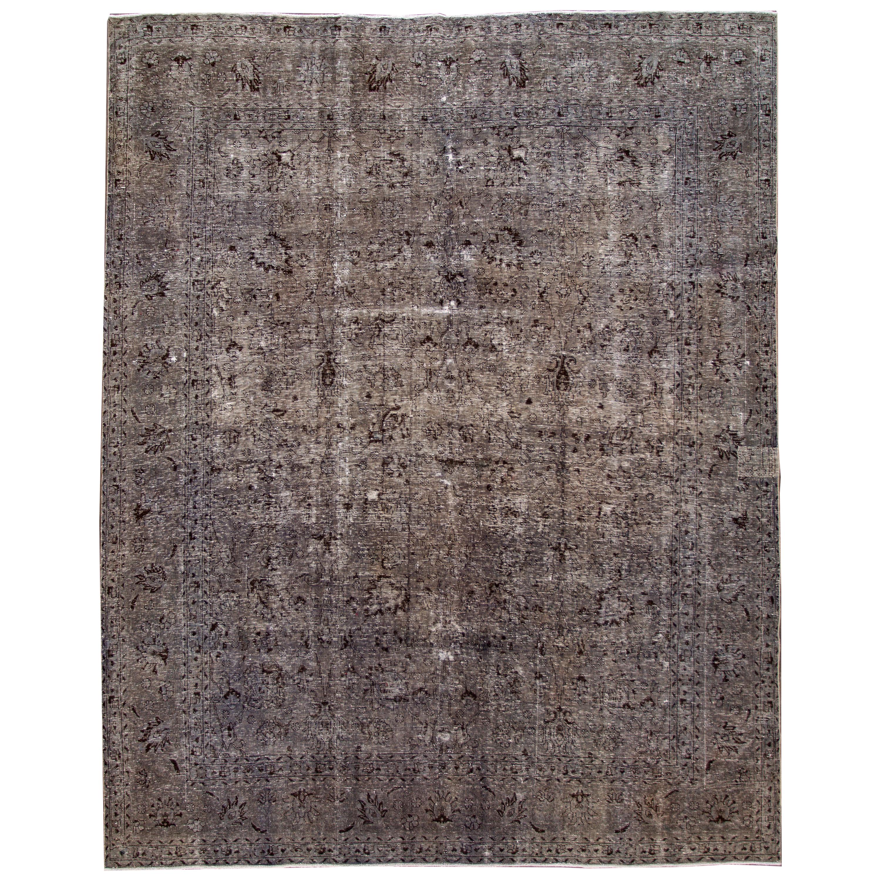 Vintage Overdyed Gray Rug For Sale