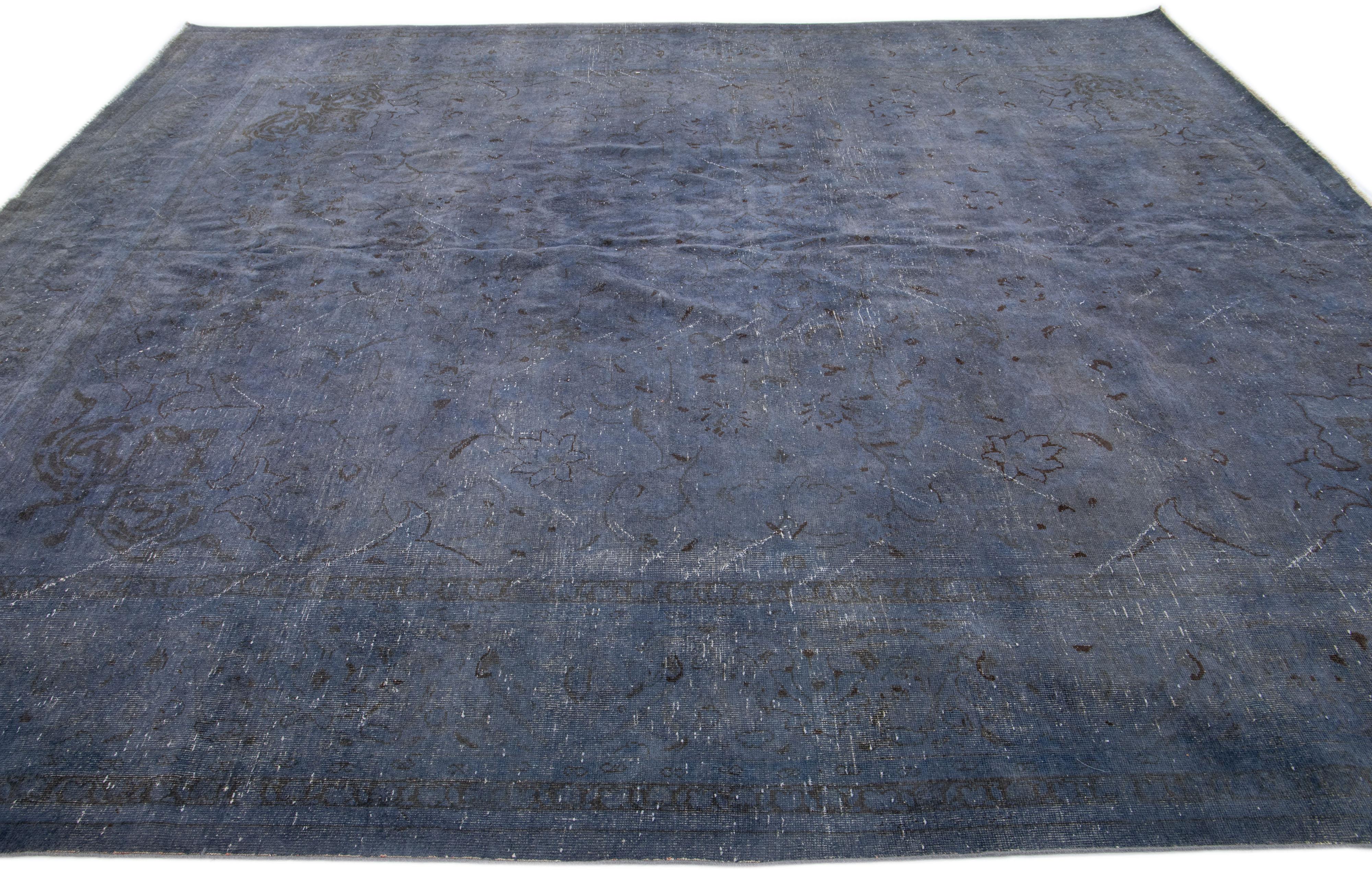 Hand-Knotted Vintage Overdyed Handmade Designed Blue-Gray Wool Rug For Sale