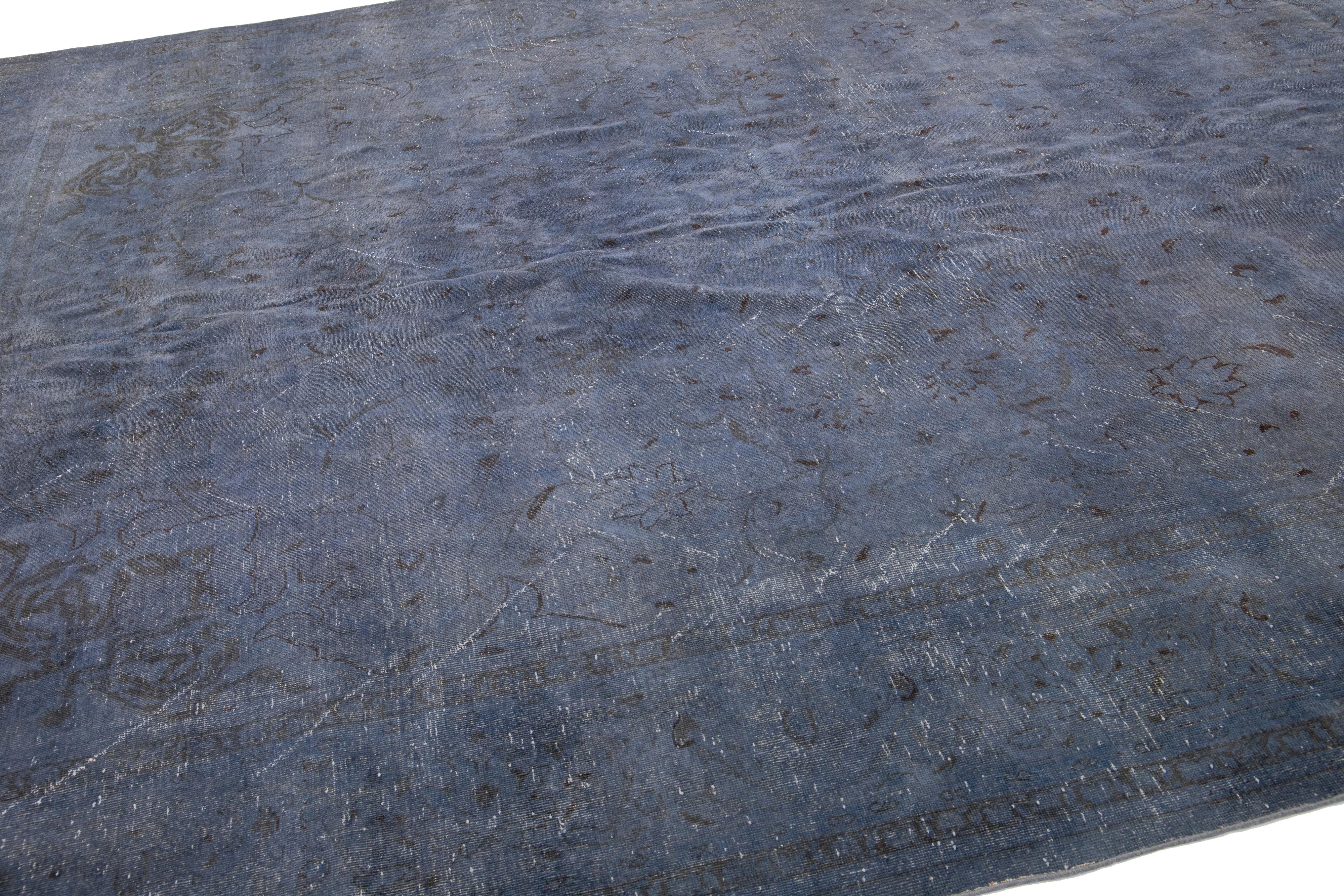Vintage Overdyed Handmade Designed Blue-Gray Wool Rug In Distressed Condition For Sale In Norwalk, CT