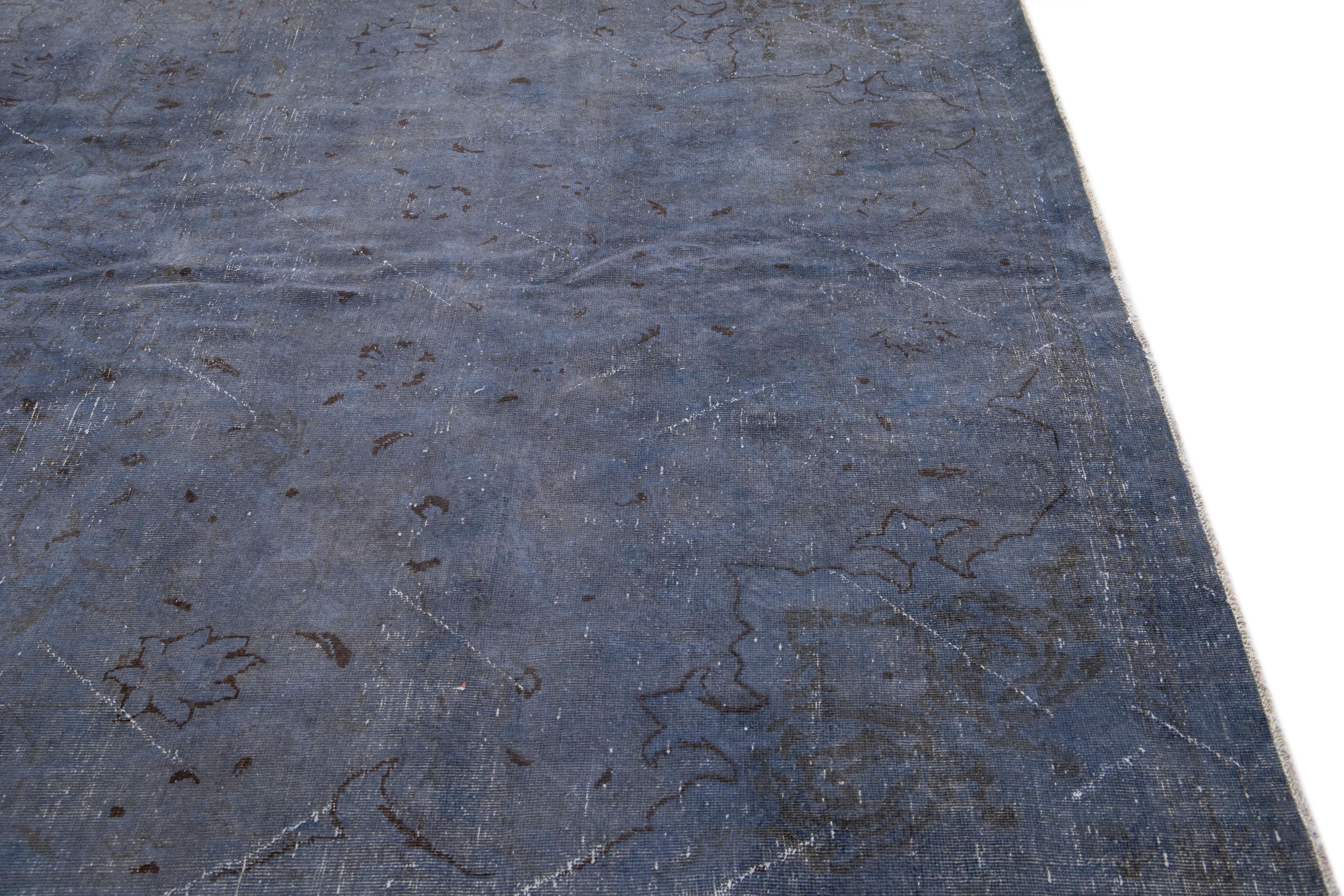 20th Century Vintage Overdyed Handmade Designed Blue-Gray Wool Rug For Sale