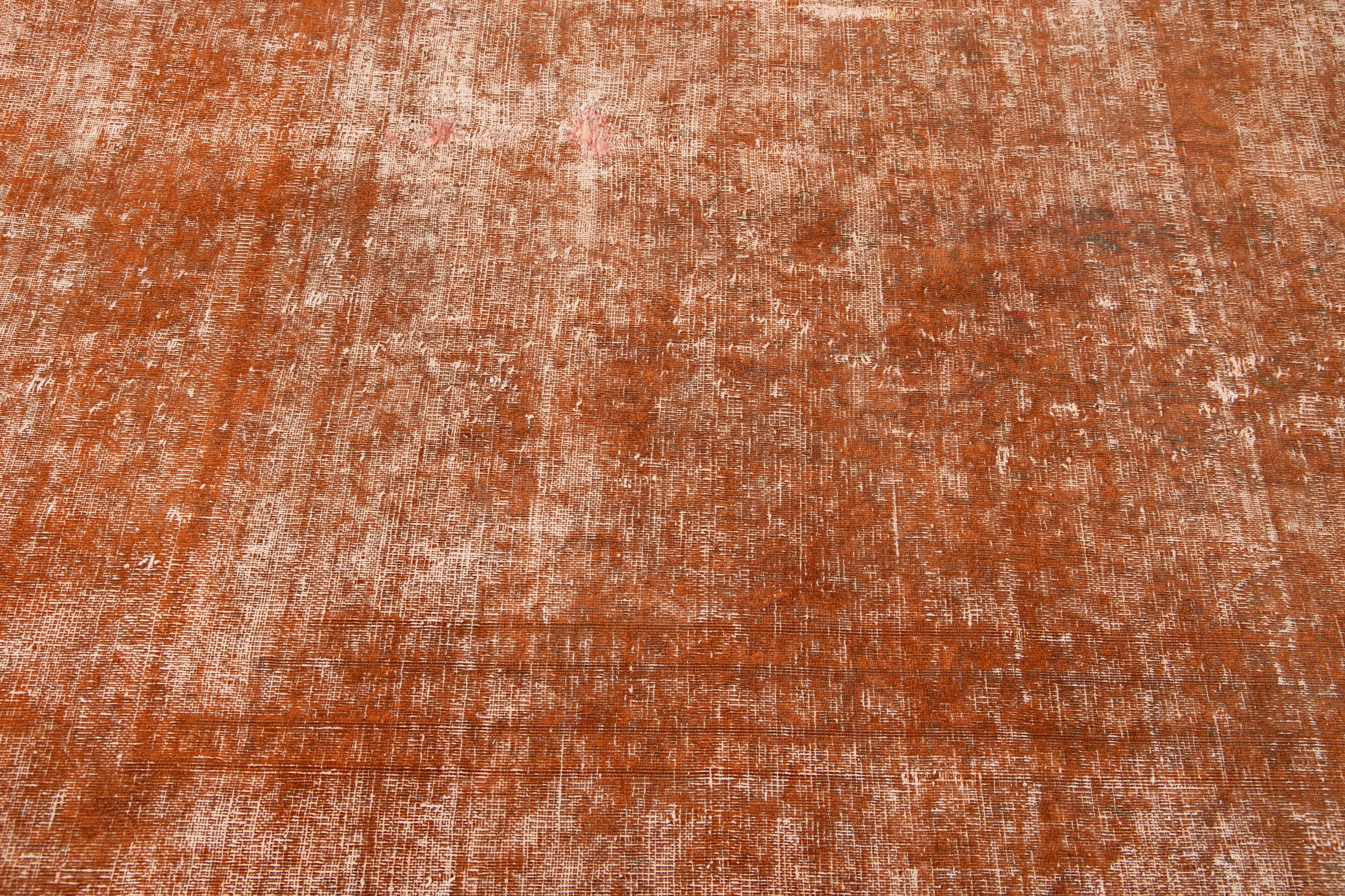 Vintage Overdyed Orange Room Size Wool Rug. 9'5