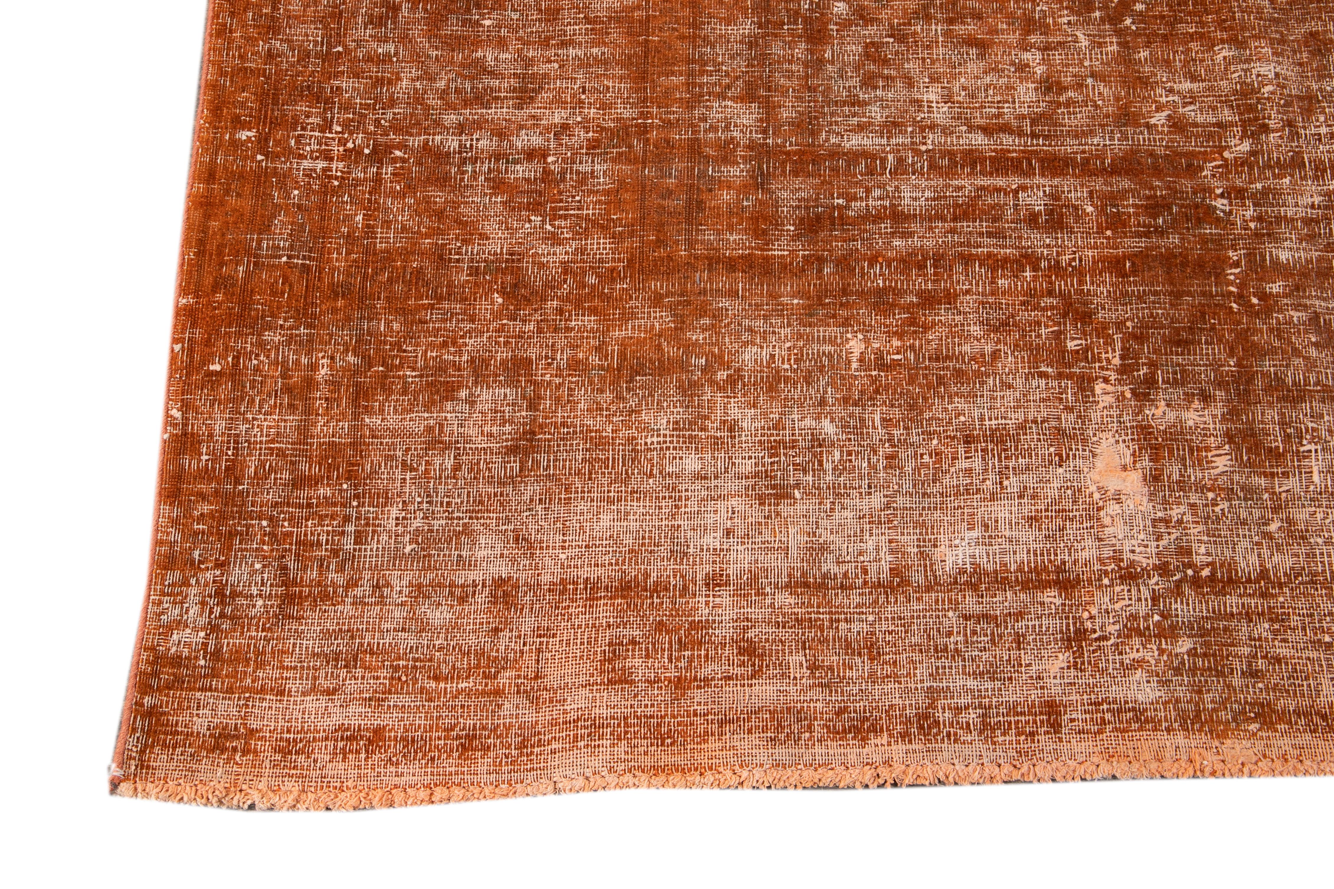 Vintage Overdyed Orange Room Size Wool Rug. 9'5