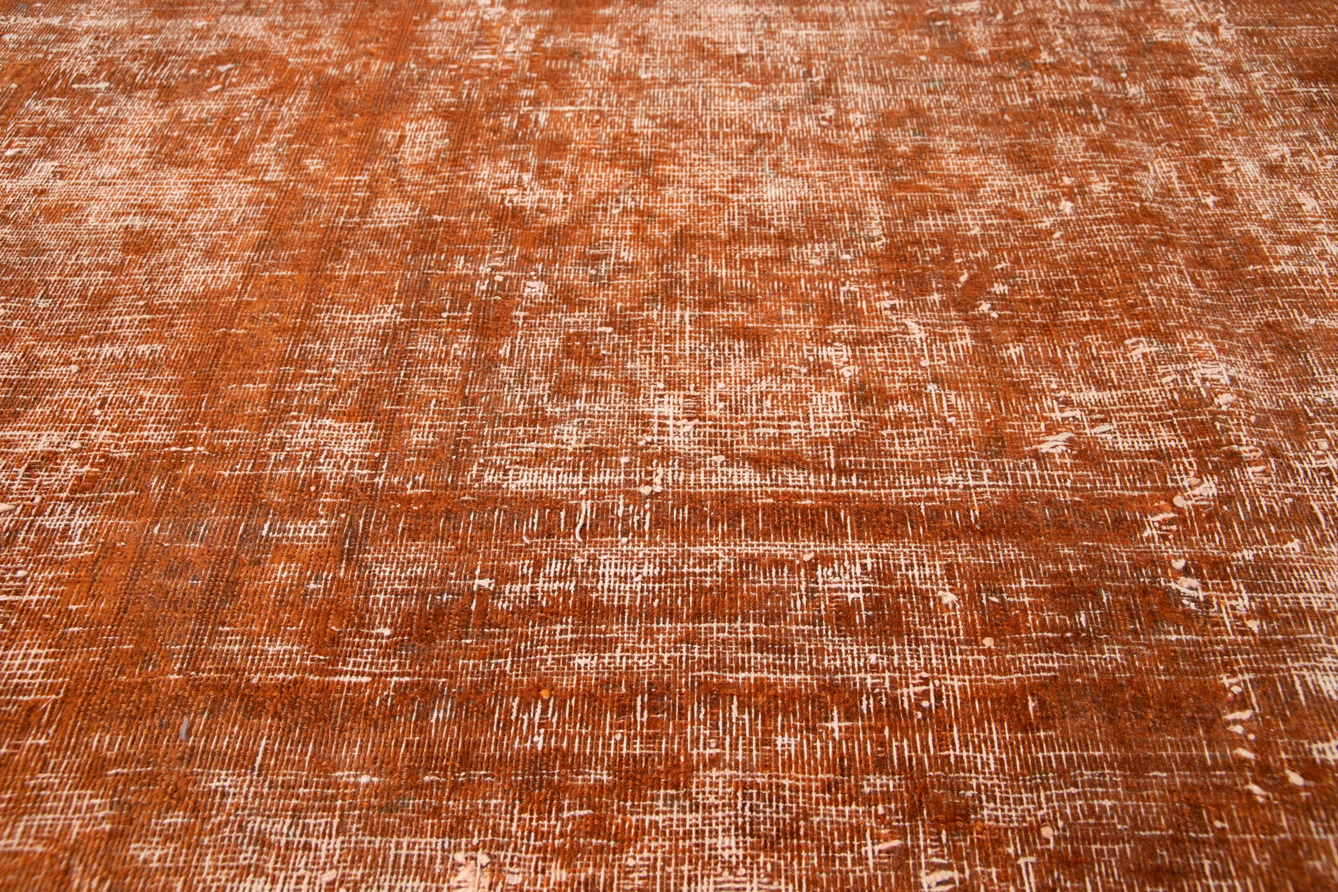 Vintage Overdyed Orange Room Size Wool Rug. 9'5