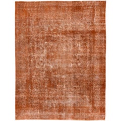 Retro Overdyed Orange Room Size Wool Rug. 9'5"x12'4"