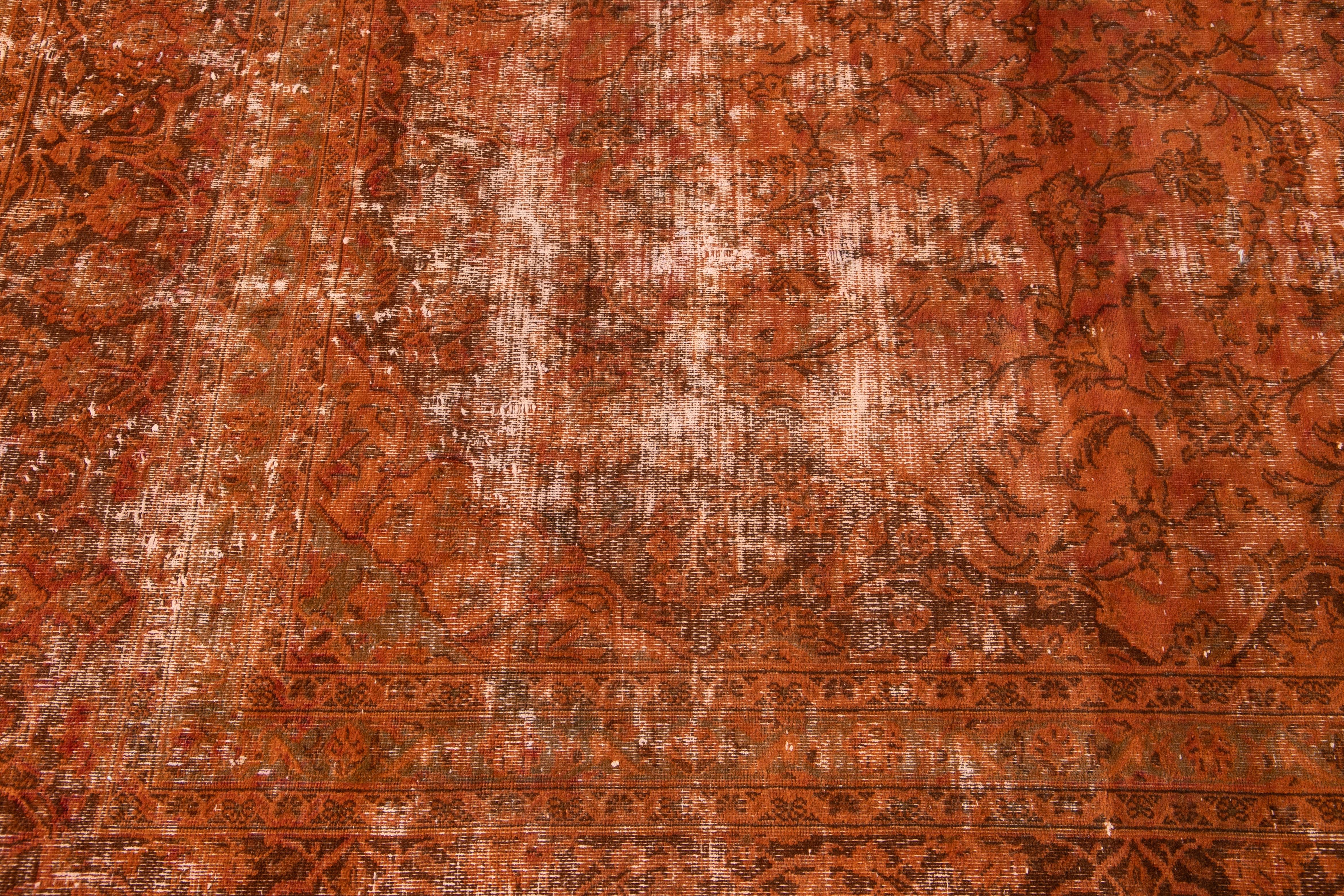Vintage Overdyed Orange Room Size Wool Rug. 9'9