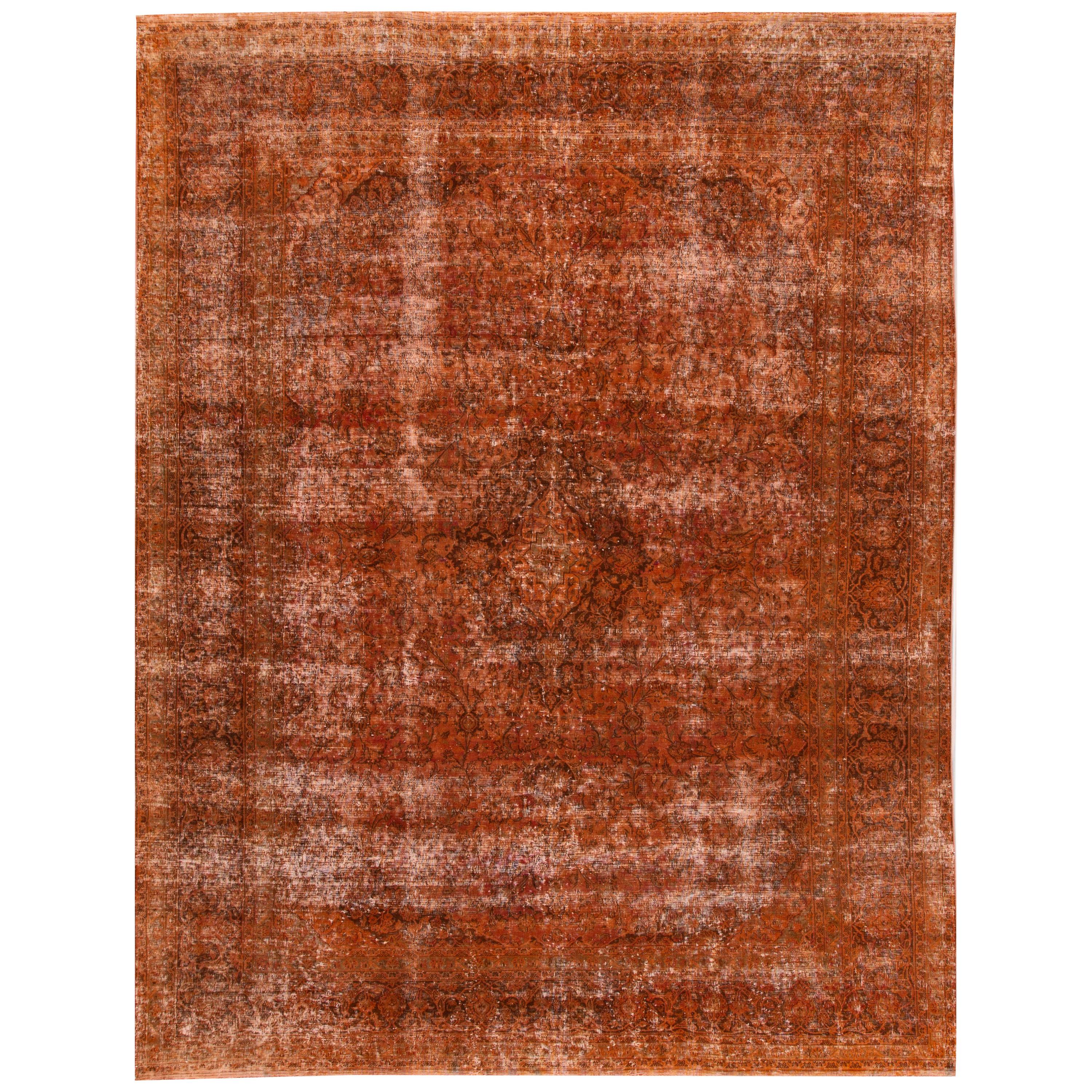 Vintage Overdyed Orange Room Size Wool Rug. 9'9"x12'6"