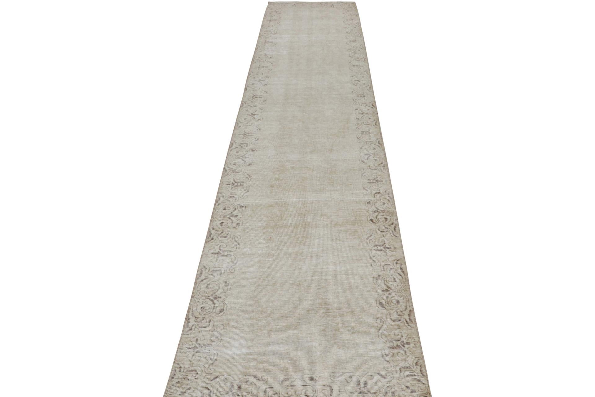 Hand-Knotted Vintage Overdyed Persian Runner Rug in Beige-Brown Open Field, from Rug & Kilim For Sale