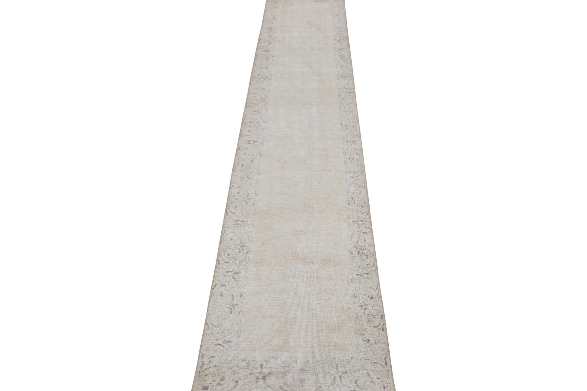 Hand-Knotted Vintage Overdyed Persian Runner Rug in Beige-Brown Open Field, from Rug & Kilim For Sale