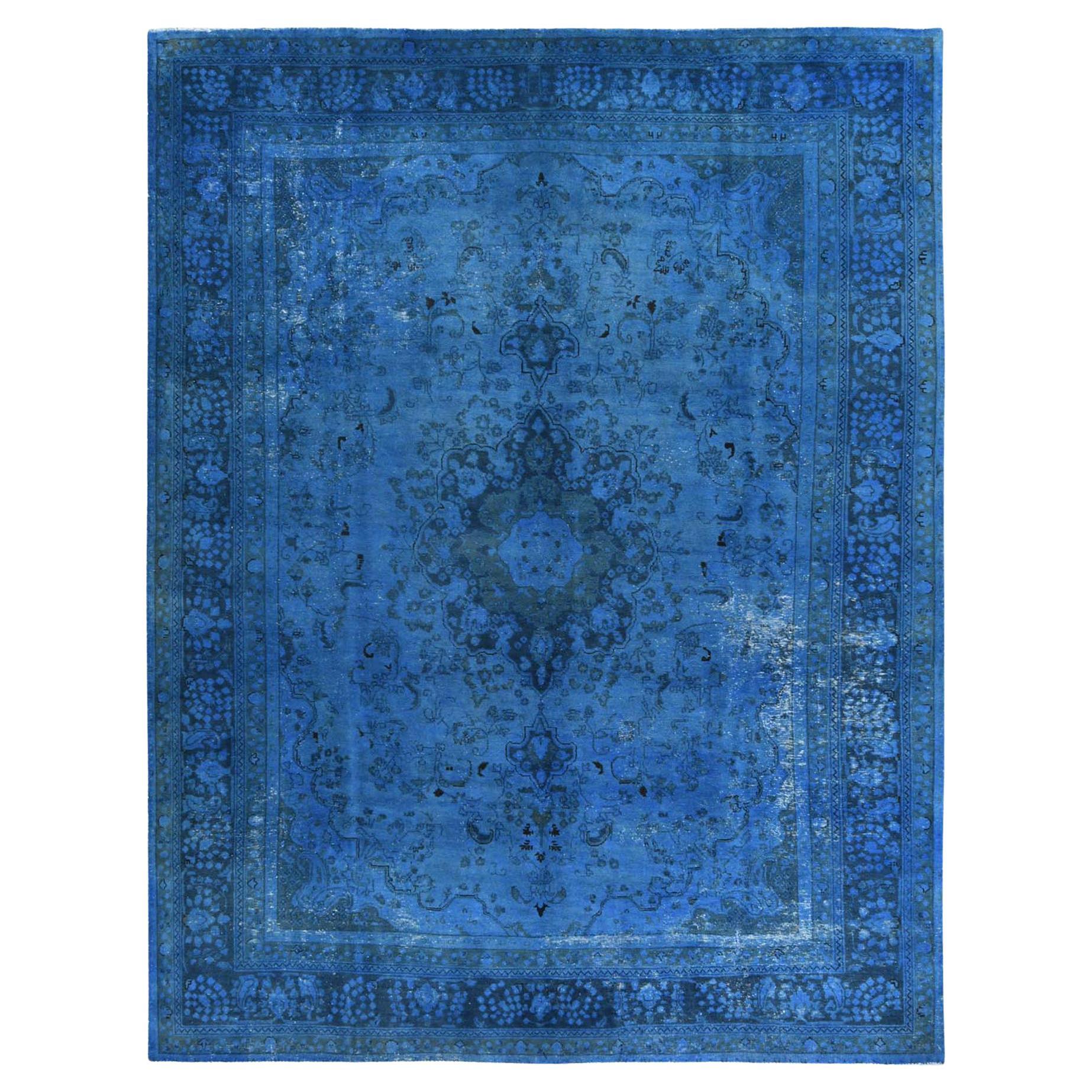 Vintage Overdyed Patchwork Tabriz Worn Down Pure Wool Handmade Oversize