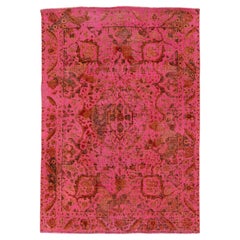 Vintage Overdyed Persian Wool Rug In Pink With Floral Motif