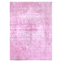 Vintage Overdyed Pink Persian Tabriz Low to the Pile Pure Wool Hand Knotted Rug