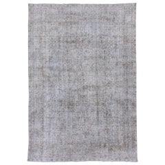 Vintage Overdyed Sparta Rug, Light Gray & Taupe Field with Blue Accents