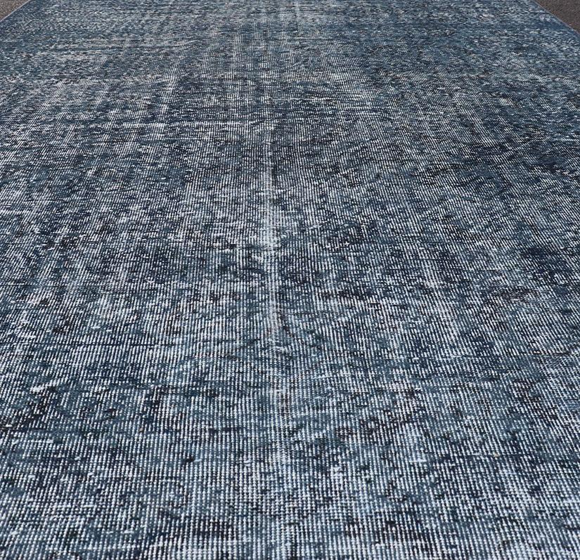 Vintage Overdyed Turkish Oushak Rug with Floral Design in Charcoal and Blues For Sale 4