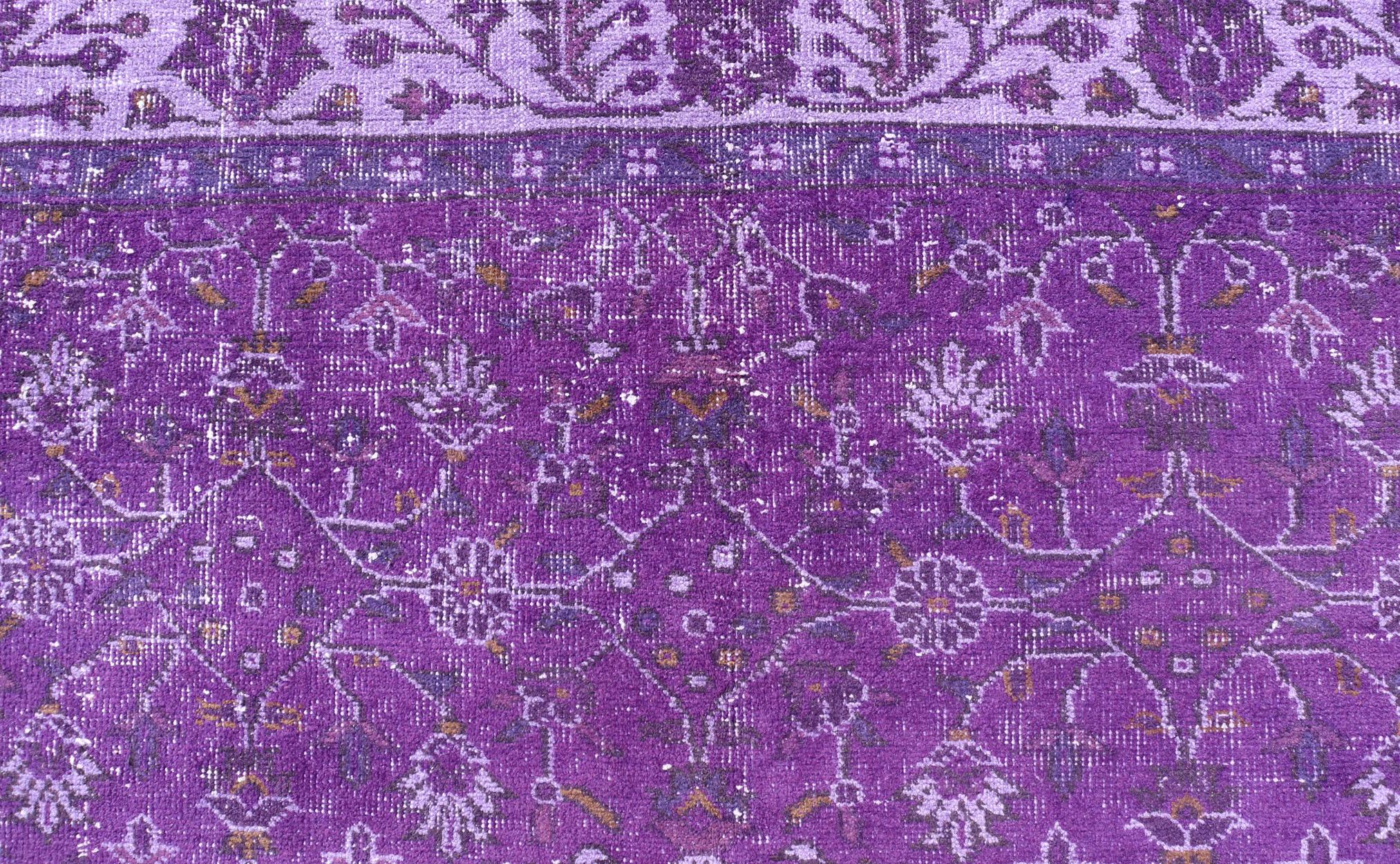 Vintage Overdyed Turkish Oushak with All-Over Floral Design in Purples For Sale 4