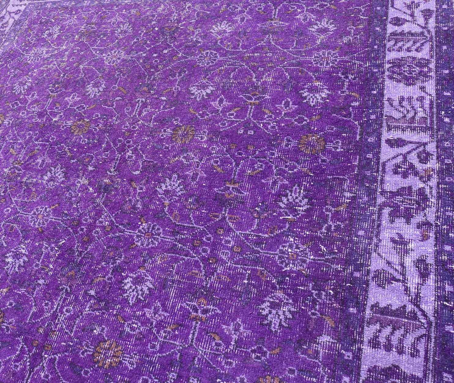 Vintage Overdyed Turkish Oushak with All-Over Floral Design in Purples For Sale 6