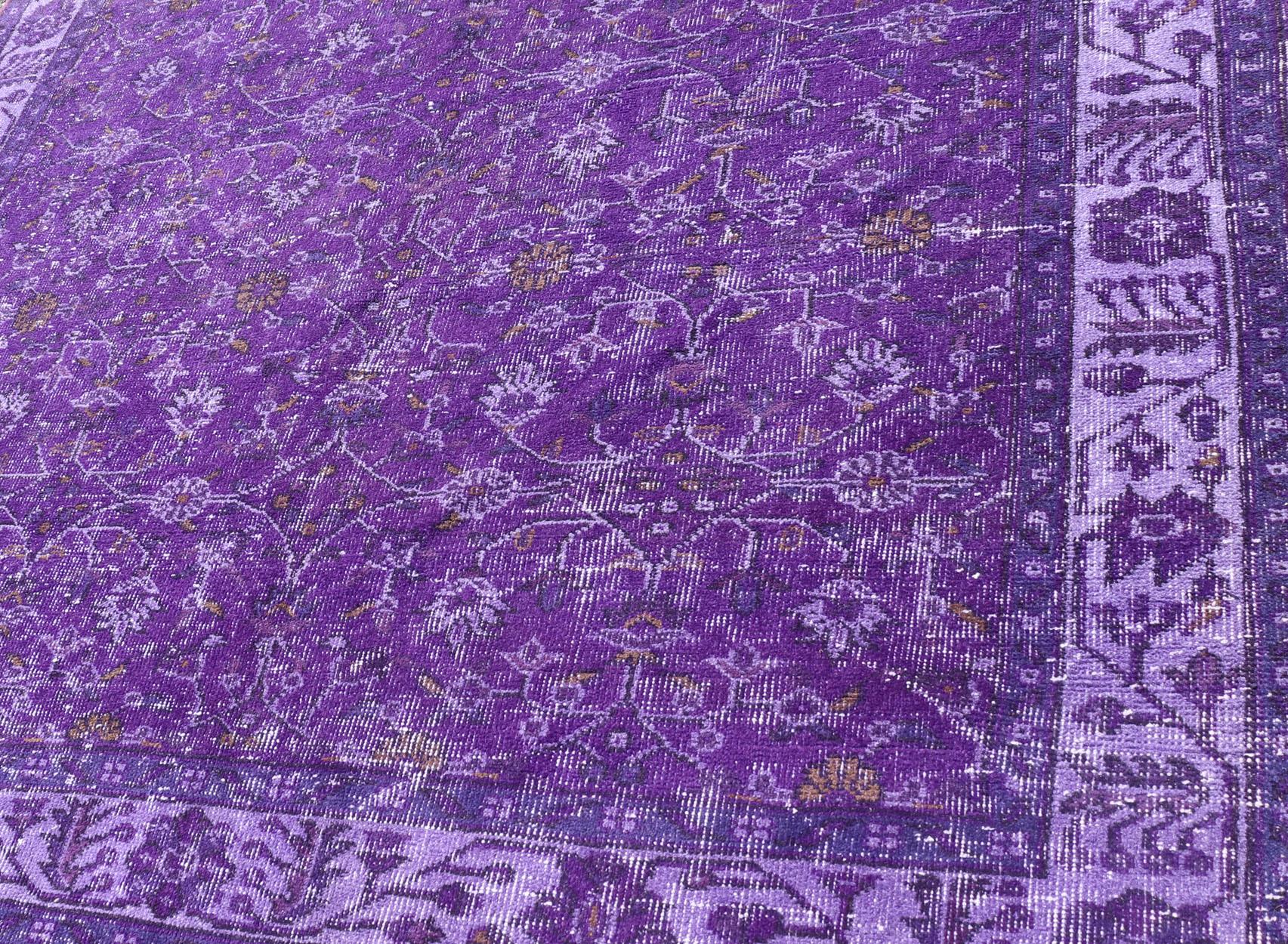 Vintage Overdyed Turkish Oushak with All-Over Floral Design in Purples For Sale 7
